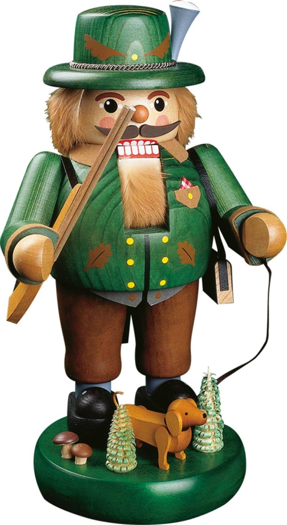 Richard Glaesser Nussknacker Nussknacker Förster / Jäger mit Dackel, Höhe ca. 33 cm, Handwerkskunst aus dem Erzgebirge