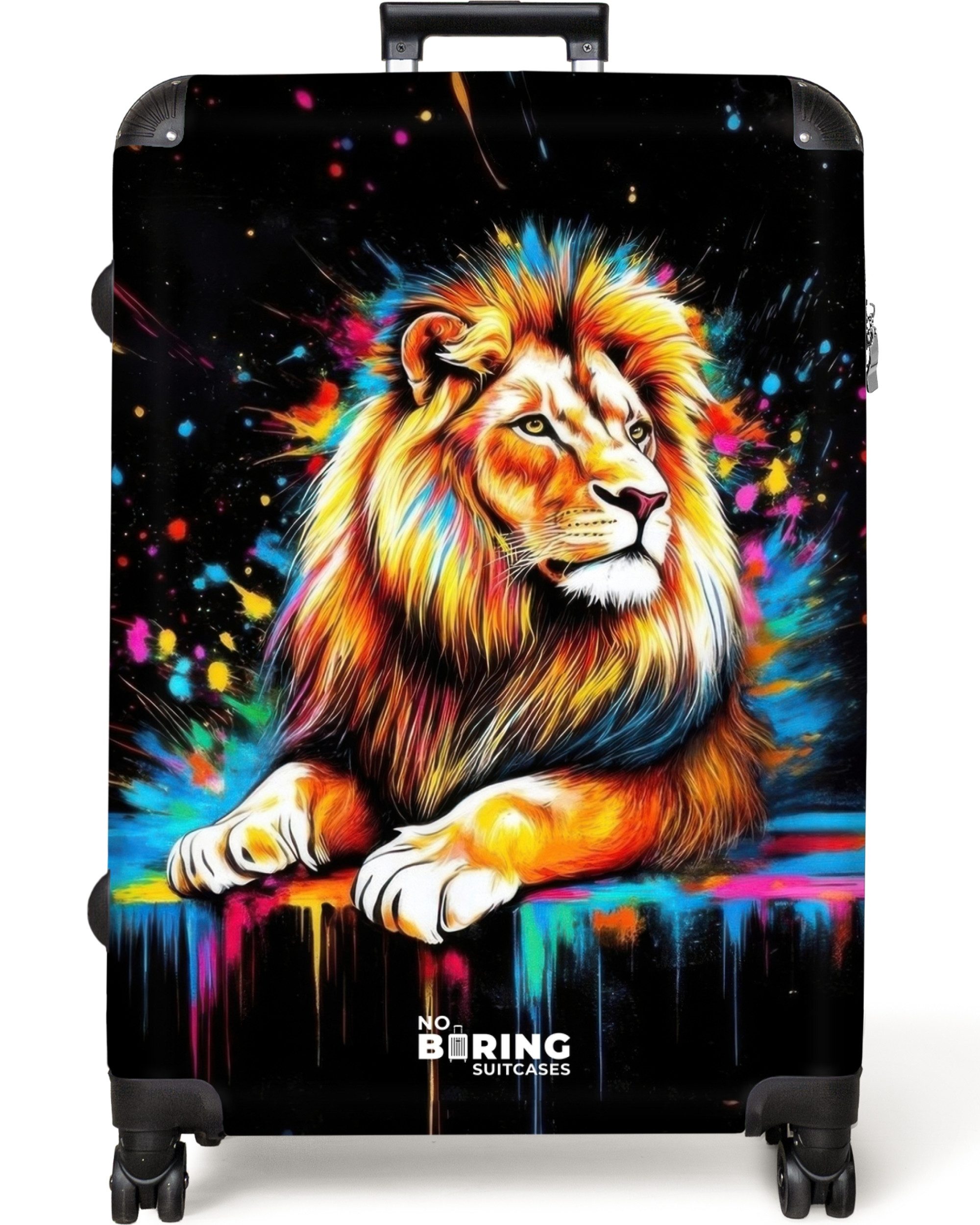 NoBoringSuitcases.com© Hartschalen-Trolley Löwe mit bunten Spritzern auf sc günstig online kaufen