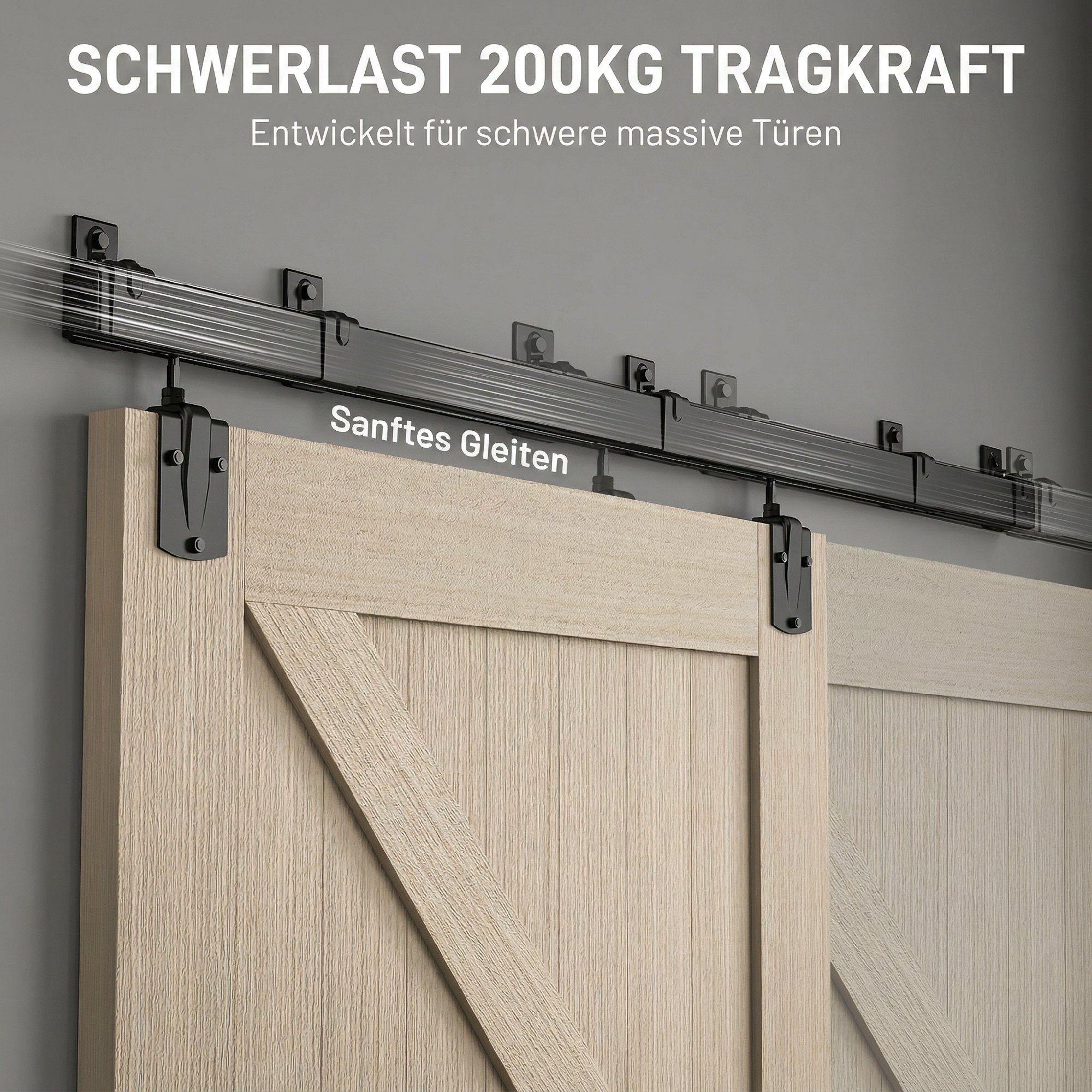 HOMCOM Türbeschlag Schiebetürsystem Türschrauben-Set UV Schutz für Einzeltüren (Schiebetür Komplettset, 1 St., Schiebetür-Beschlagset aus Karbonstahl), 200 kg T – Bild 4 von 5