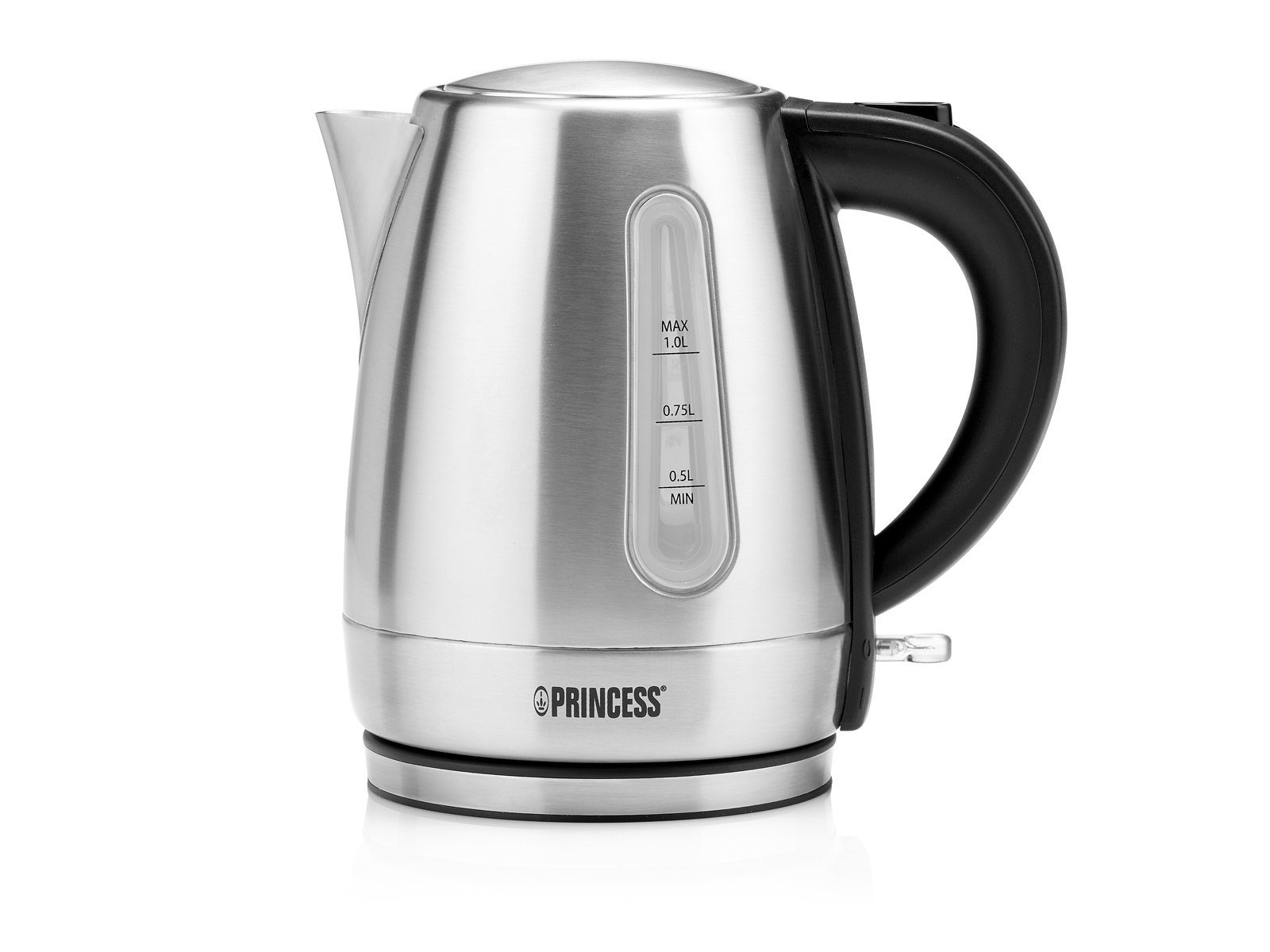 PRINCESS Єлктрочайники, 1 l, 2200 W, klein, leise mit 360°-Fuß, Teekocher Edelstahl elektrisch ohne Kabel