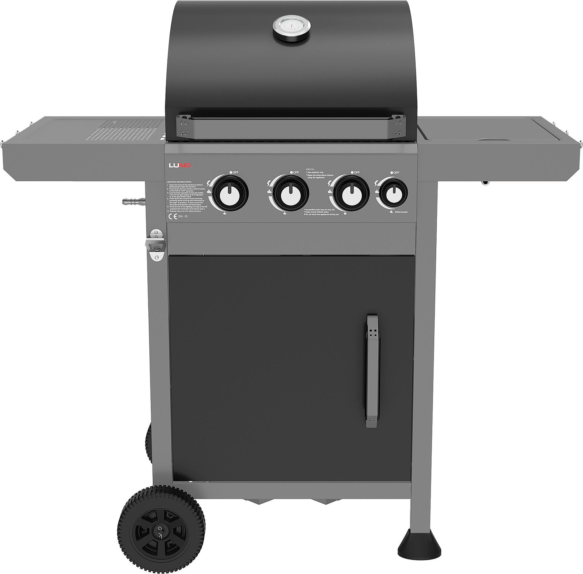 TRIZERATOP Gasgrill Gasgrill mit 3 Hauptbrennern und Seitenbrenner, Gusseisenrost, 11,5 kW, Gasgrill mit 3 Hauptbrennern und Seitenbrenner, Gusseisenrost, 11,5 kW, Gasgrill mit 3 Hauptbrennern und Seitenbrenner, Gusseisenrost, 11,5 kW