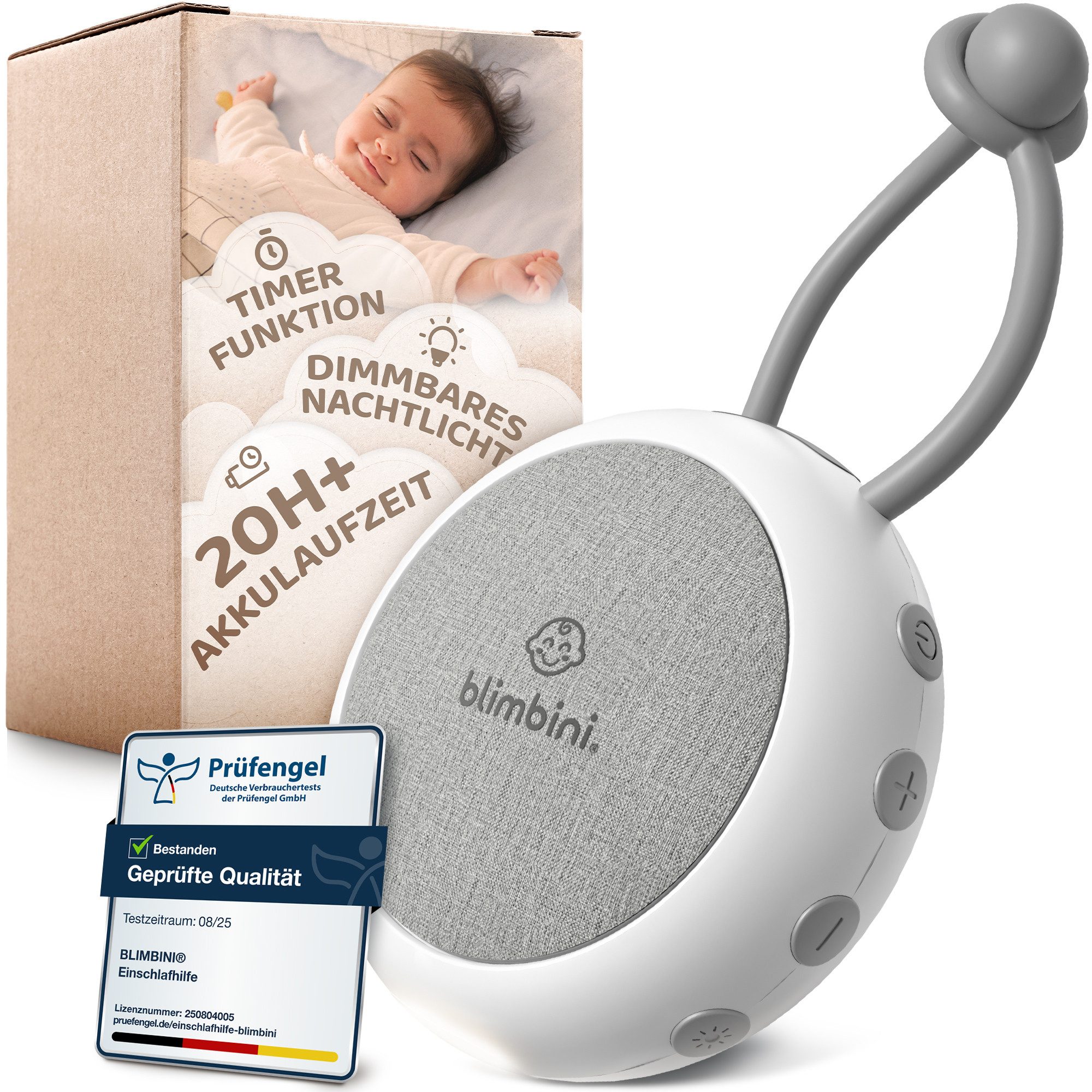 blimbini® blimbini® Einschlafhilfe, White Noise Machine für Babys & Erwachsene Einschlaf- und Durchschlafhilfe (tragbar für unterwegs, Nachtlicht, Timerfunktion, Silikonschlaufe)