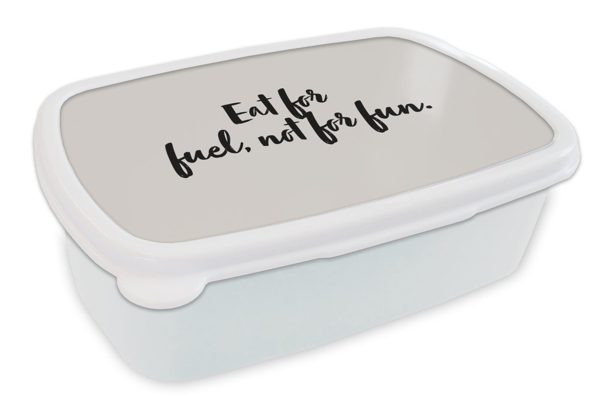 MuchoWow Lunchbox Zitate - Spaß - Sprichwörter - Essen als Kraftstoff, nicht zum Spaß, Kunststoff, (2-tlg), Brotbox für Kinder und Erwachsene, Brotdose, für Jungs und Mädchen weiß