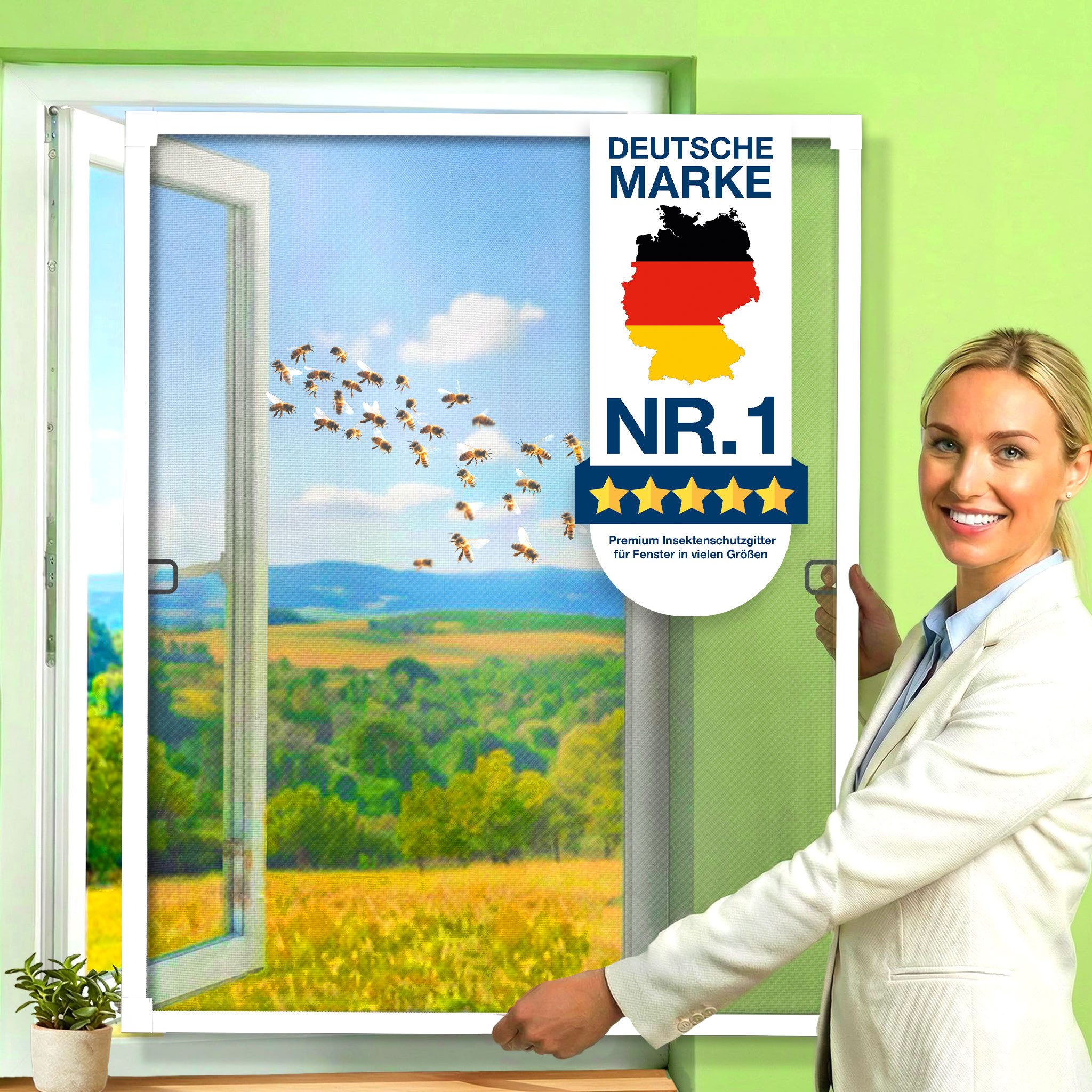KESSER Insektenschutz-Fensterrahmen Fliegenschutzgitter für Fenster mit Aluminium Rahmen Fliegengitter, Mückengitter, Moskitonetz, Spannrahmen, ohne Bohren und Schrauben