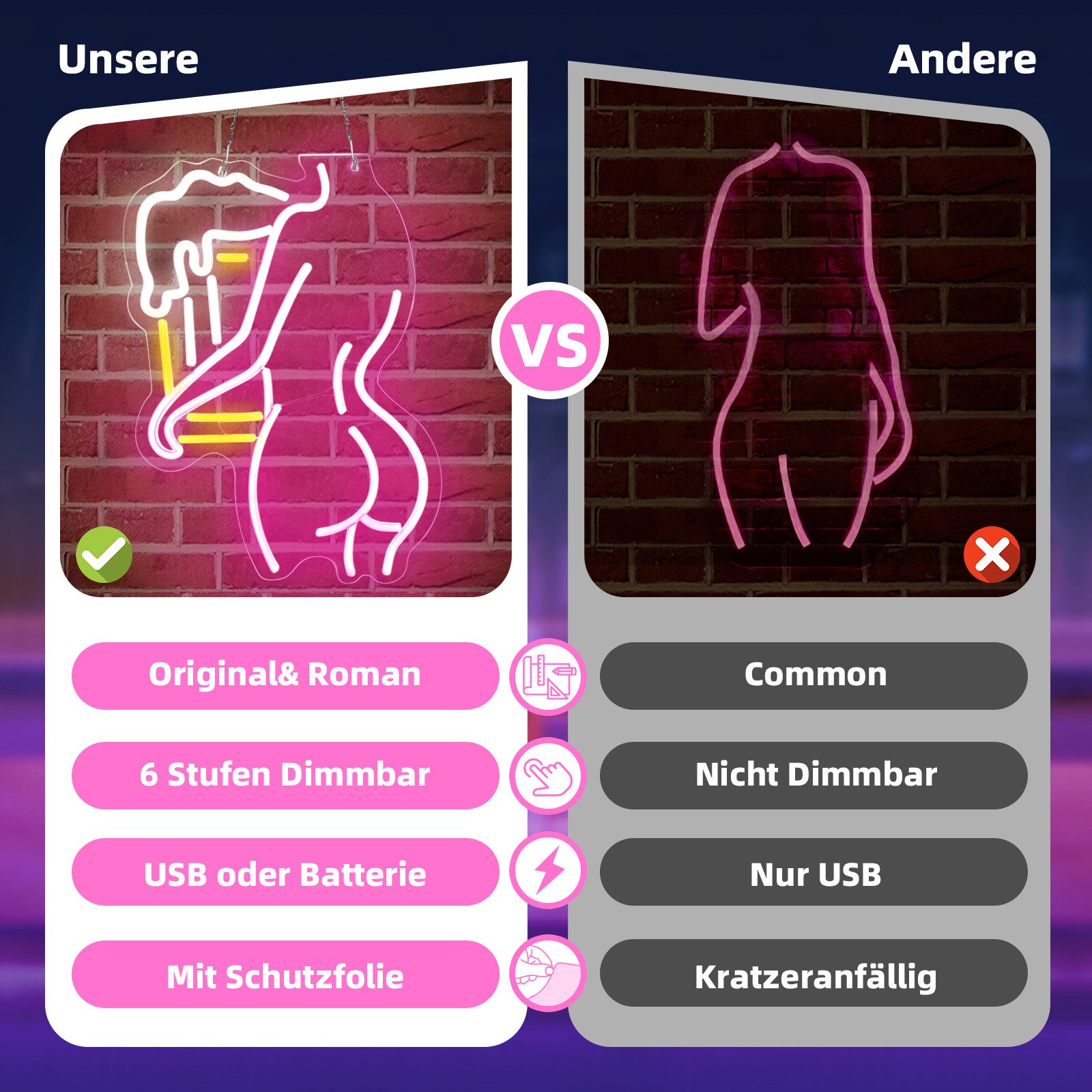 MUPOO LED Dekofigur Lady Back Neon günstig online kaufen