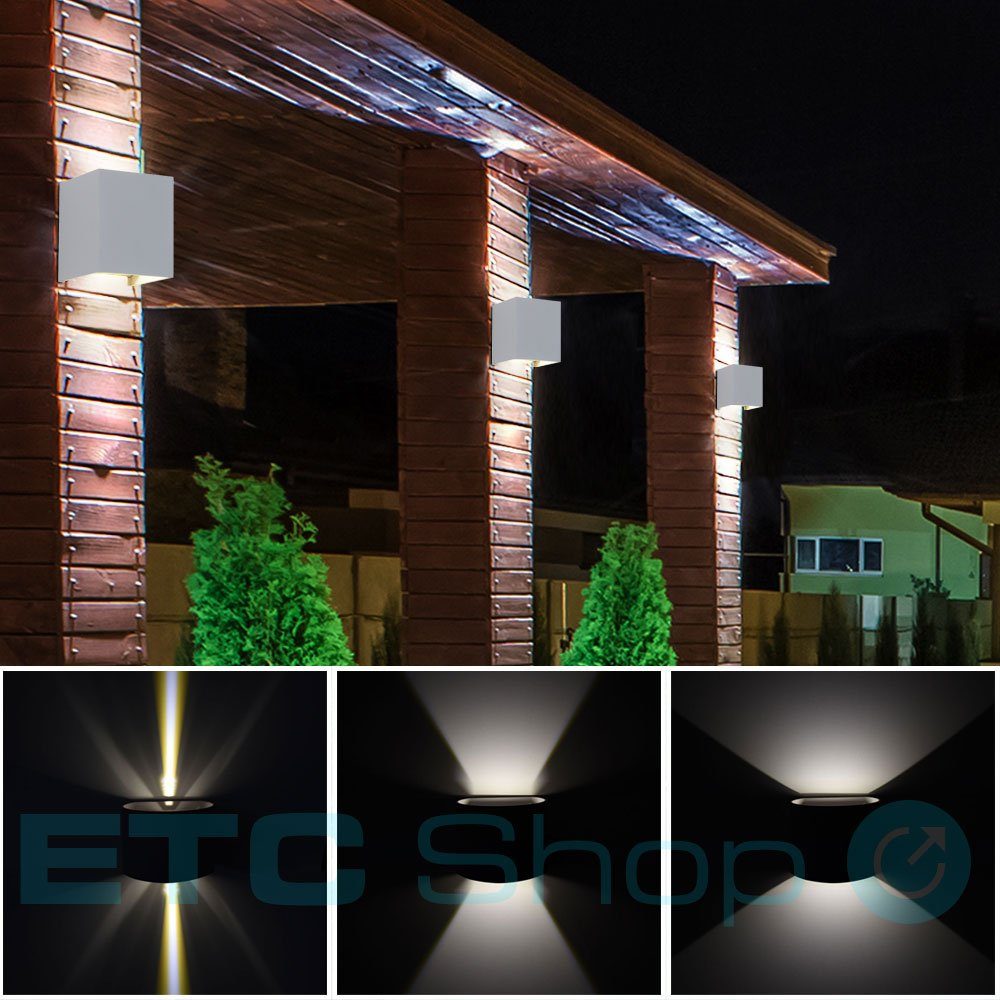 etc-shop Außen-Wandleuchte, LED Außen Bereich UP Strahler Grau Garten Leuchte Wand DOWN Effekt