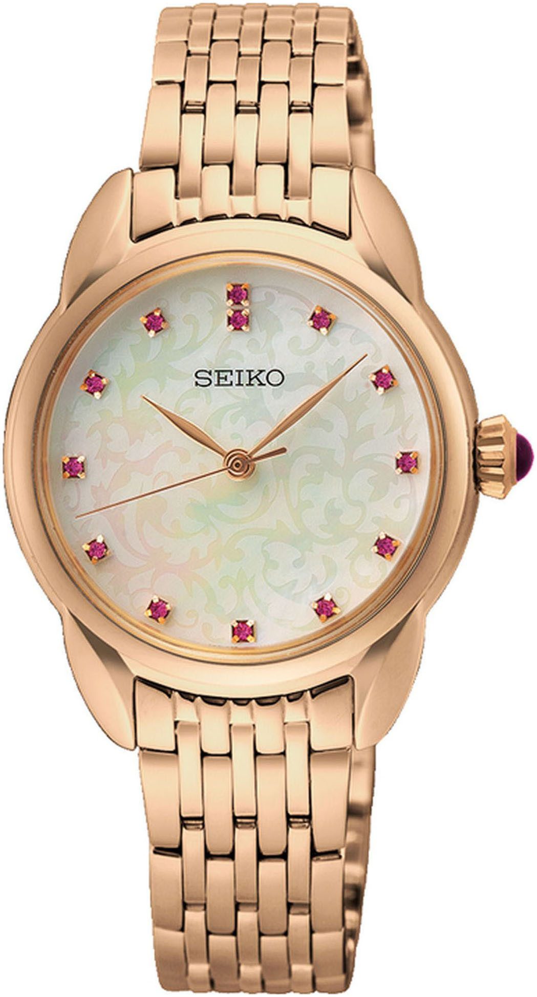 Seiko Quarzuhr SUR564P1, Armbanduhr, Damenuhr, Perlmutt-Zifferblatt, Glaskristalle