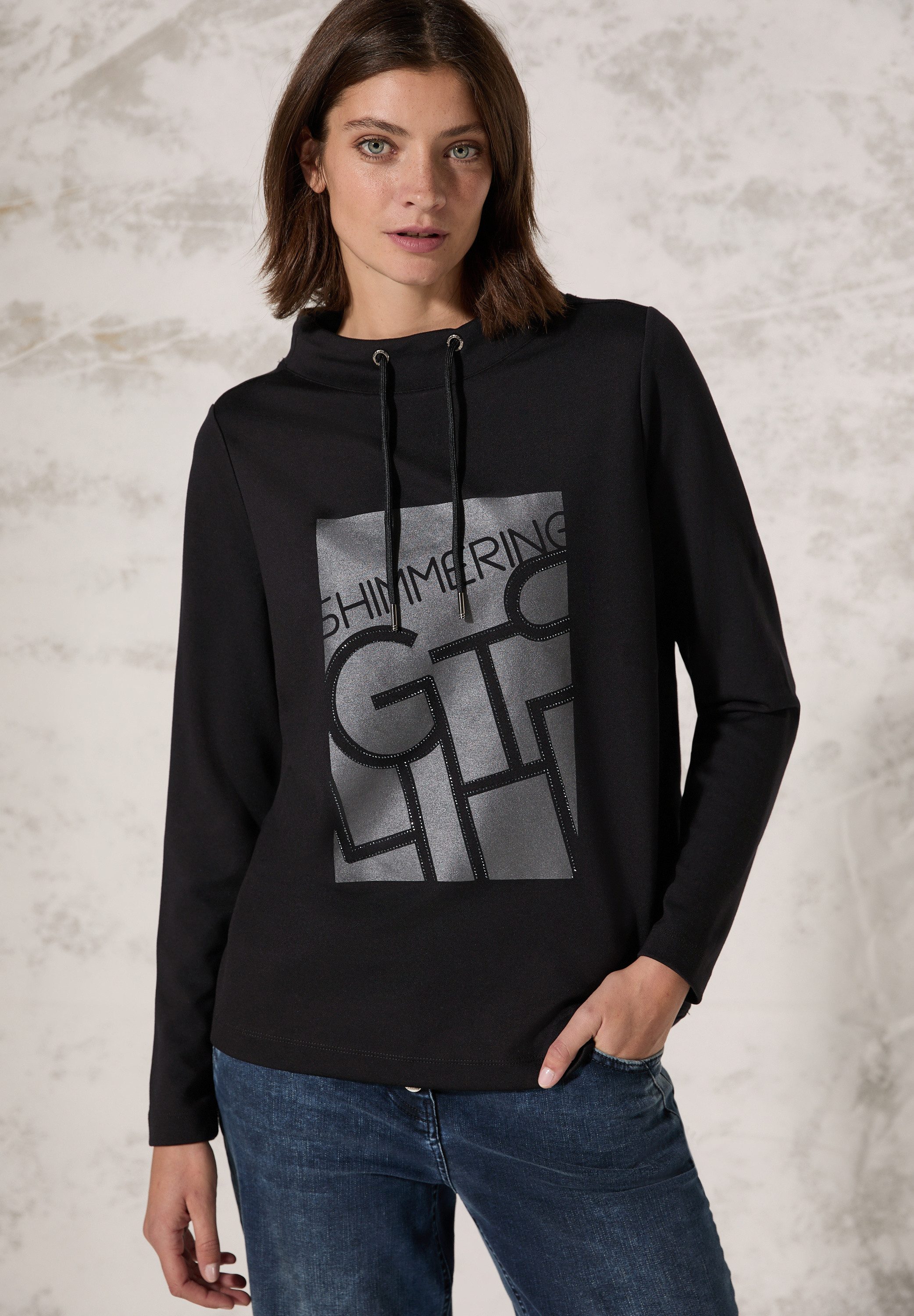 CECIL Langarmshirt mit Tunnelzugband am Kragen