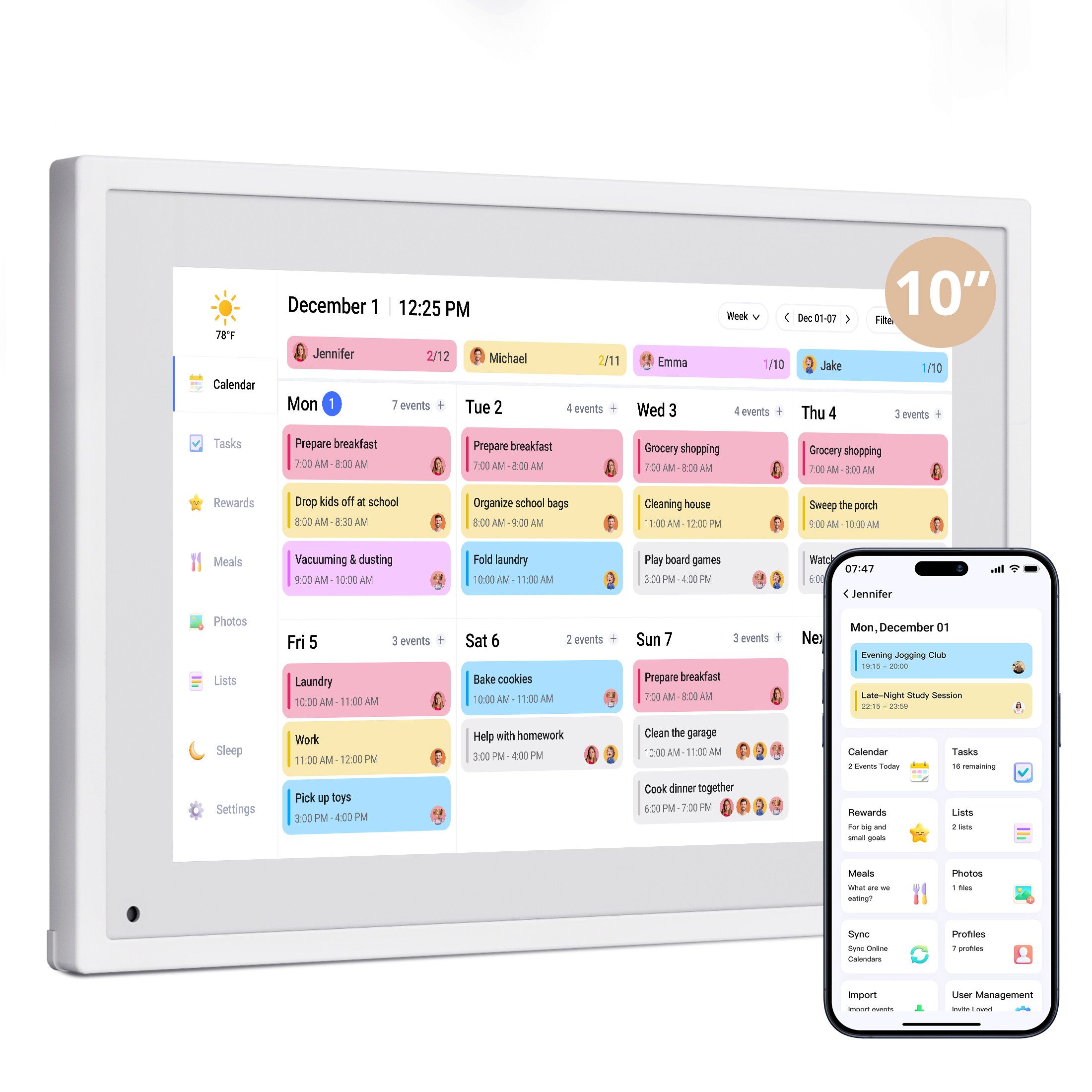 EKASN 10,1'' Digitaler Kalender mit Interaktiver Touchscreen Digitaler Bilderrahmen (25,7 cm/10,1 ", 800 x 1280 Pixel, 32 GB, Full-HD, Familienplaner mit To-Do-Liste & Mahlzeitenplaner, WLAN)