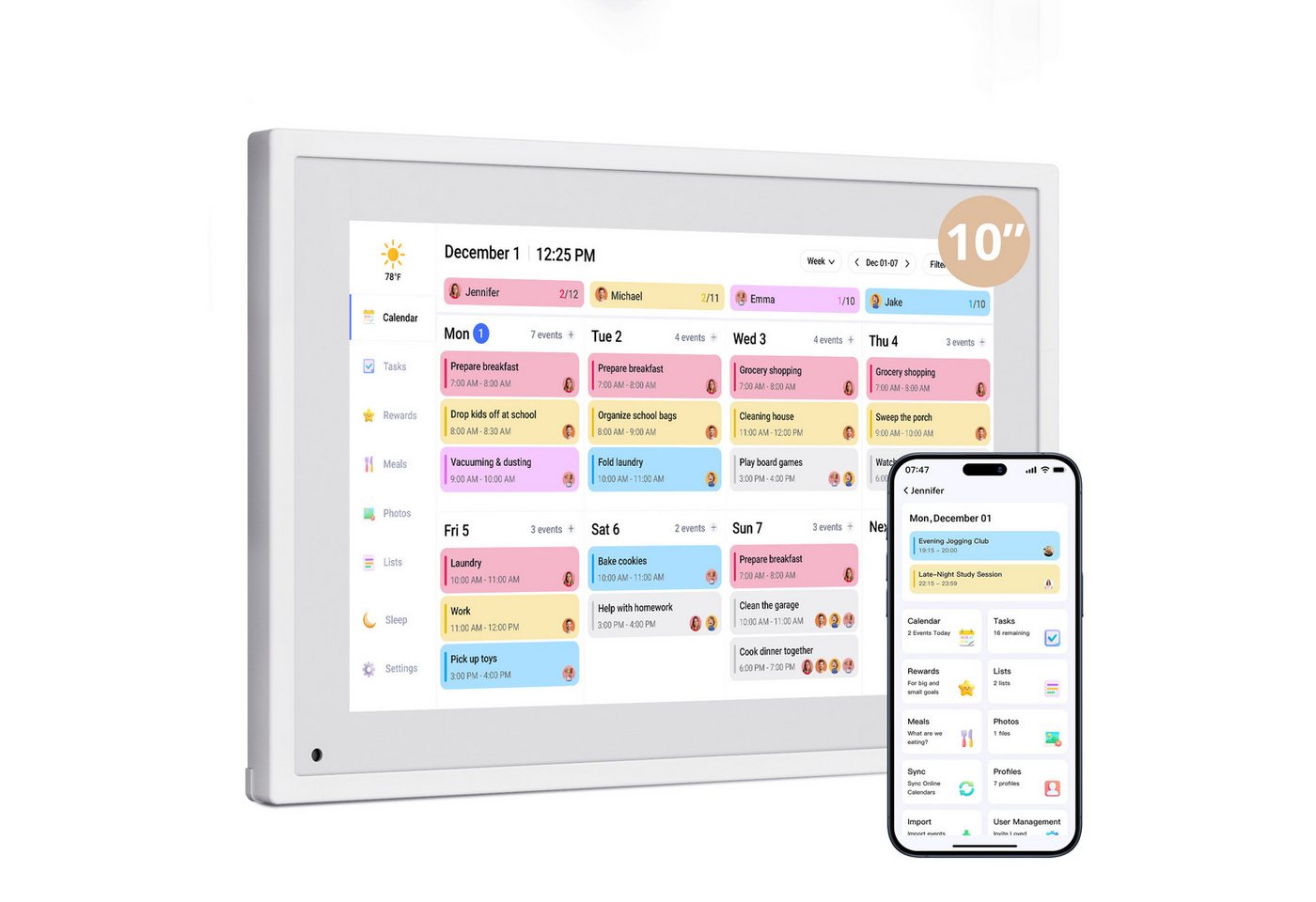 EKASN 10,1'' Digitaler Kalender mit Interaktiver Touchscreen Digitaler Bilderrahmen (25,7 cm/10,1 ", 800 x 1280 Pixel, 32 GB, Full-HD, Familienplaner mit To-Do-Liste & Mahlzeitenplaner, WLAN)