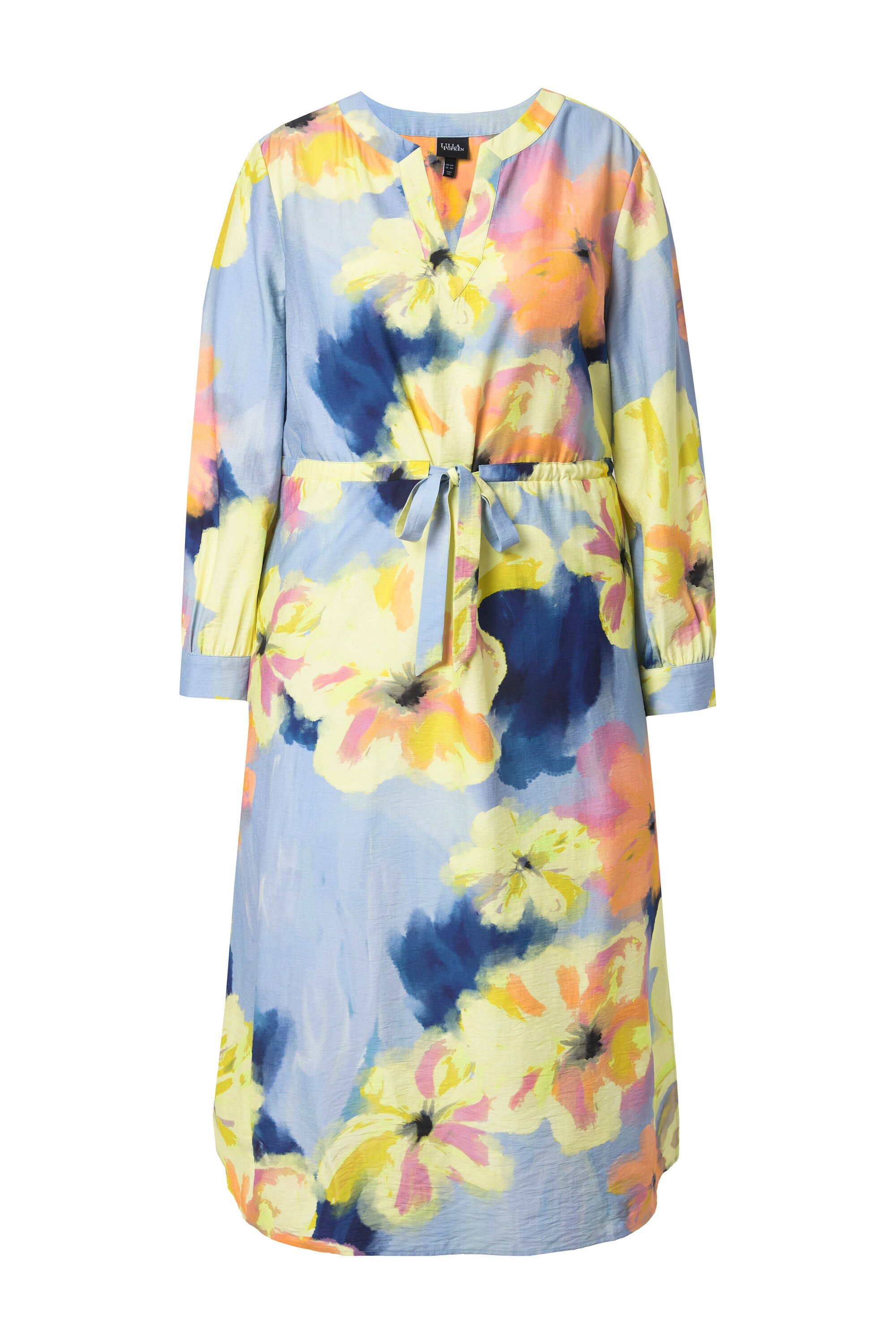 Maxikleid Maxikleid Blüten A-Linie Tunika-Ausschnitt Langarm