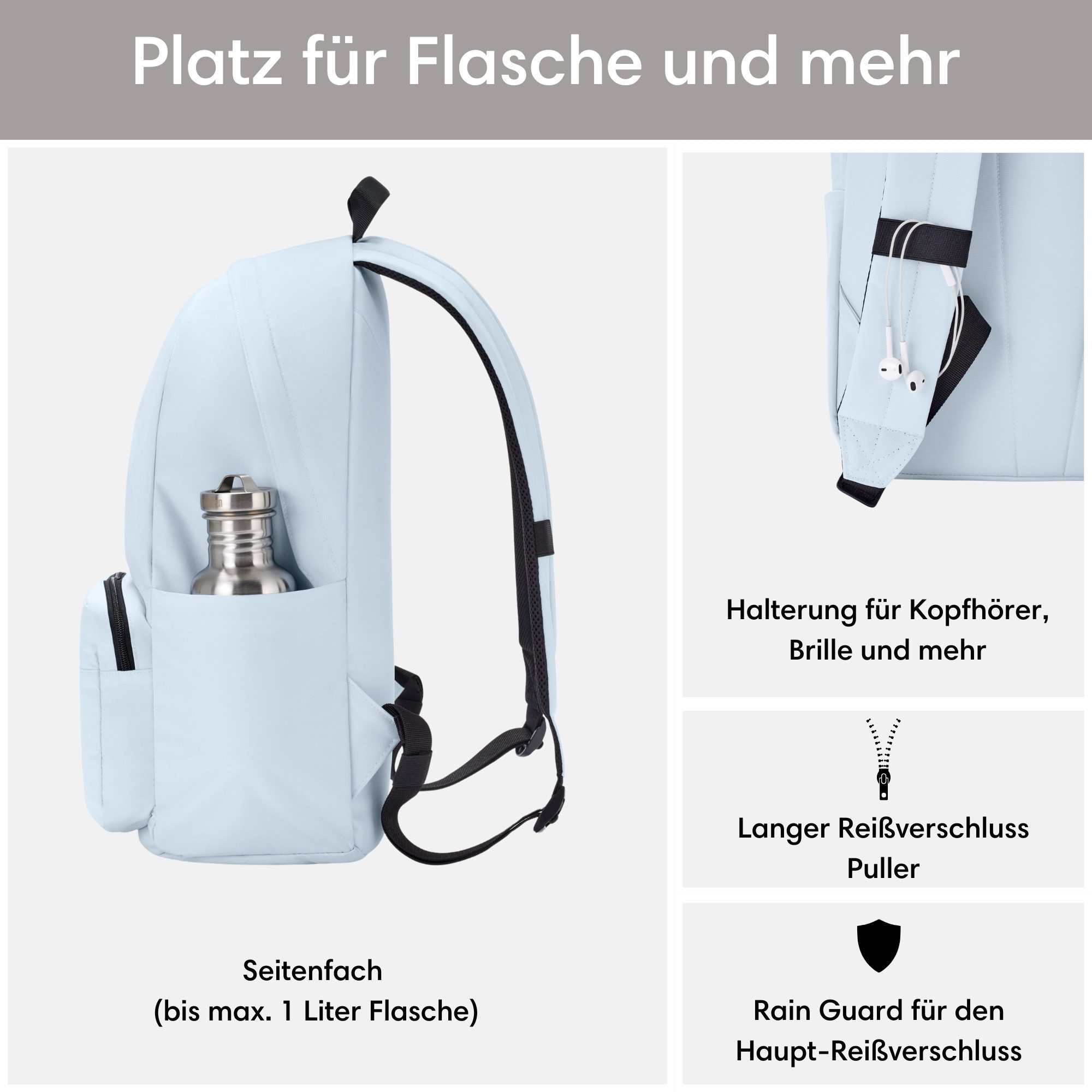 LARKSON Schulrucksack No 3 Rucksack Schule Mädchen Jungen Teenager (1-tlg), Seitentasche, Laptopfach, Wasserabweisend – Bild 4 von 5