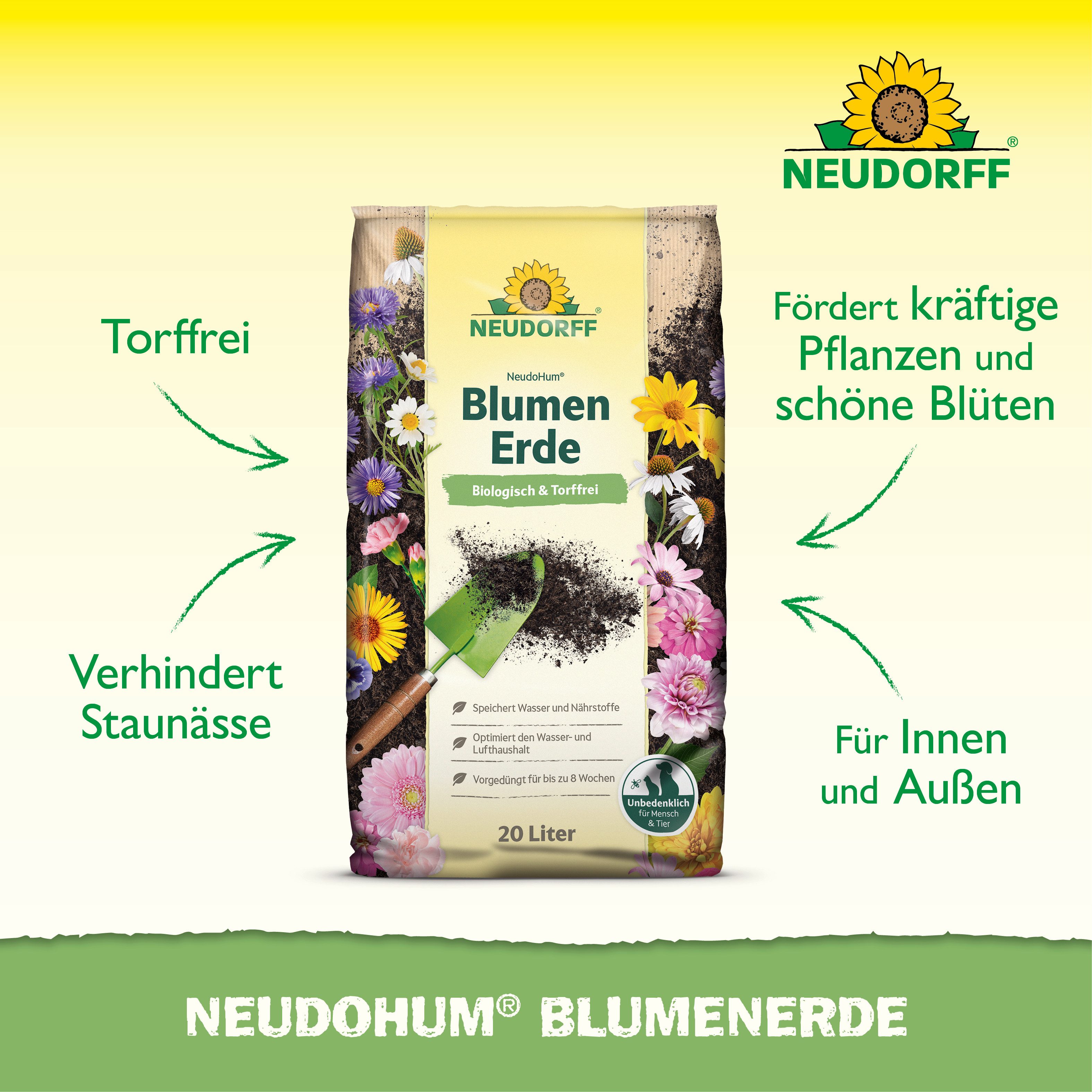 Neudorff Blumenerde NeudoHum BlumenErde 20 Liter, mit Organische Grunddüngung, (Einzelartikel, Optimiert den Wasser- & Lufthaushalt), Speichert Wasser und Nährs – Bild 2 von 5