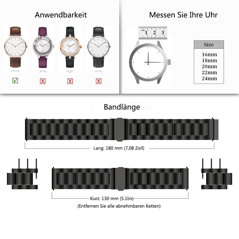 Uhrenarmbänder ‎‎schwarz mit Uhr, Edelstahlarmband Edelstahlarmband GelldG für Metall Schnellverschluss