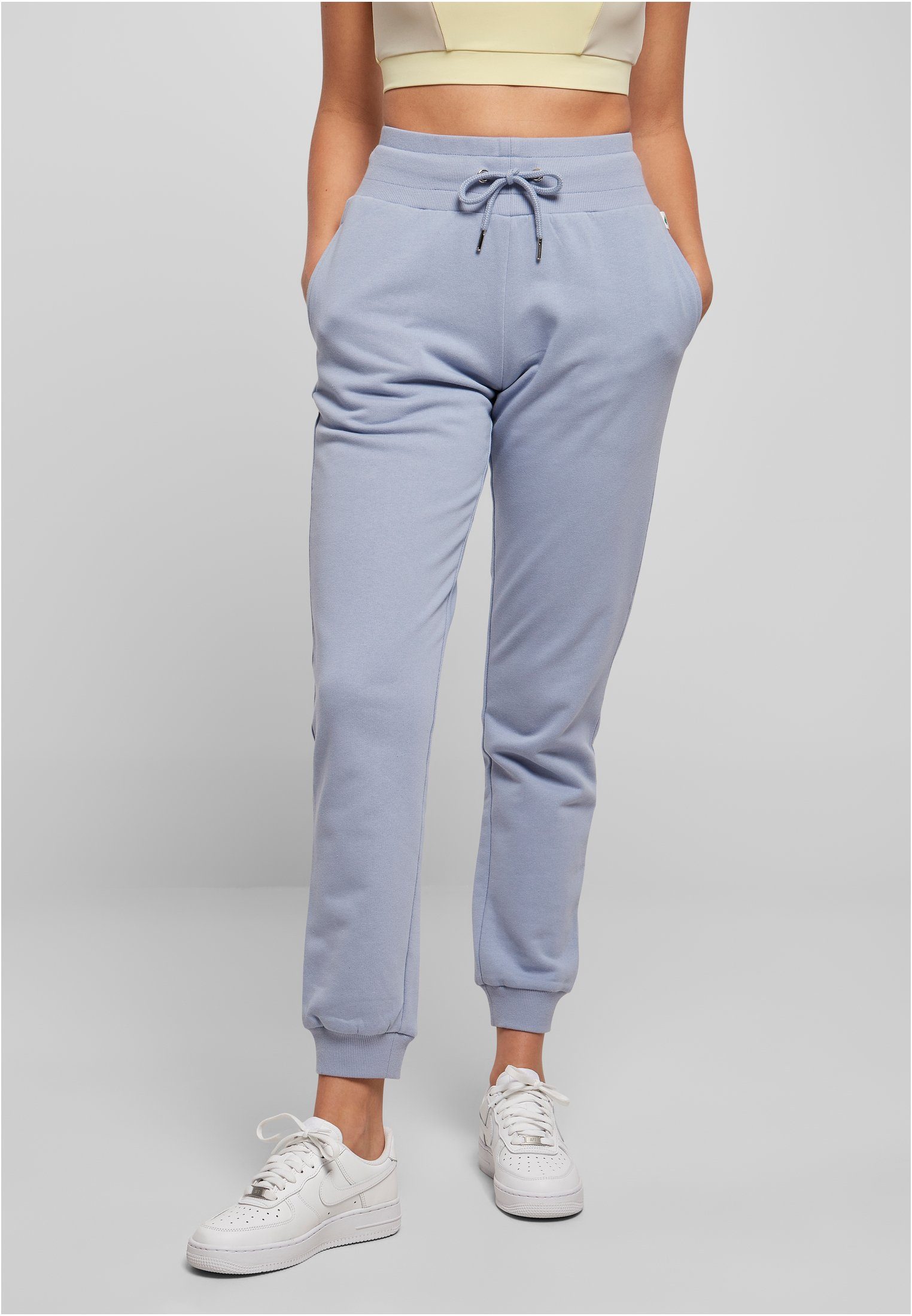 URBAN CLASSICS Stoffhose Damen (1-tlg) Sweat Pants violablue Waist Ladies Organic High