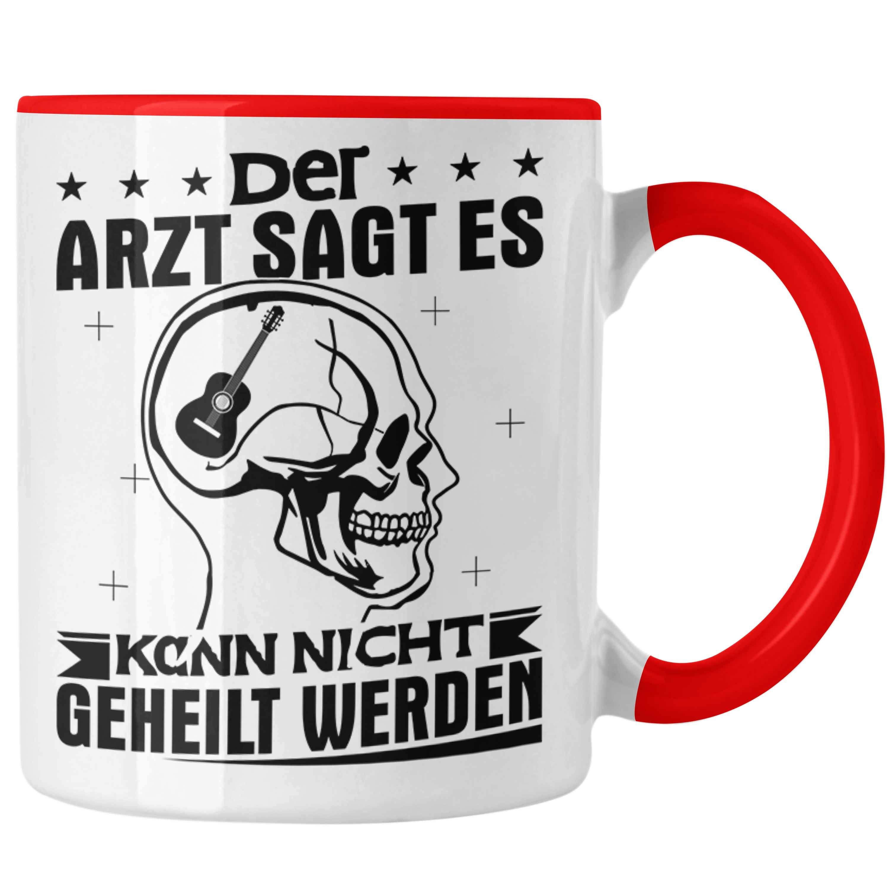 Trendation Tasse Gitarrenspieler Tasse Geschenk Gitarre Geschenkidee Spruch Kaffee-Bech Rot