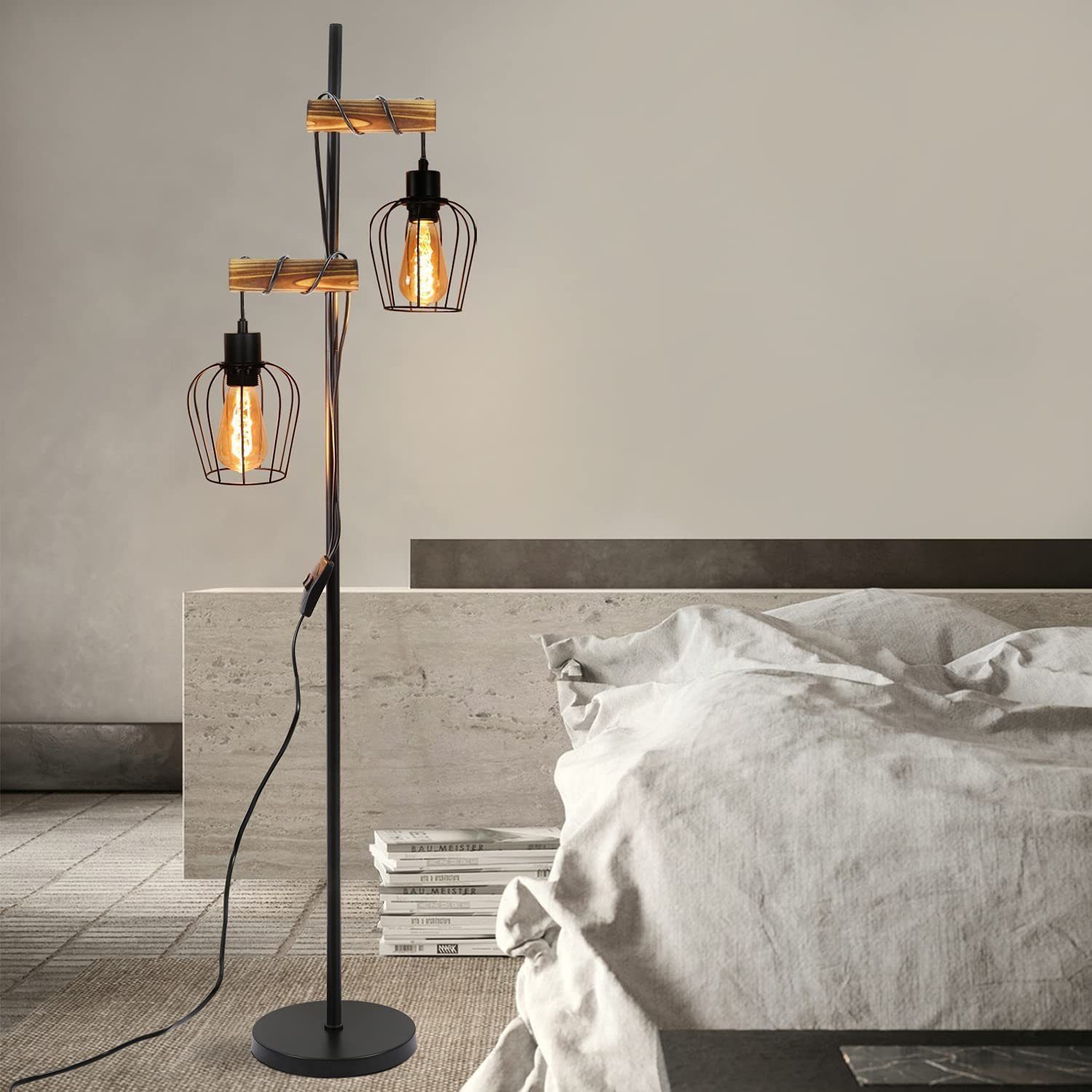 ZMH Stehlampe Vintage Wohnzimmer 2 Flammige Stehleuchte Industrial Design Flur Hotel, Einfache Installtion, ohne Leuchtmittel