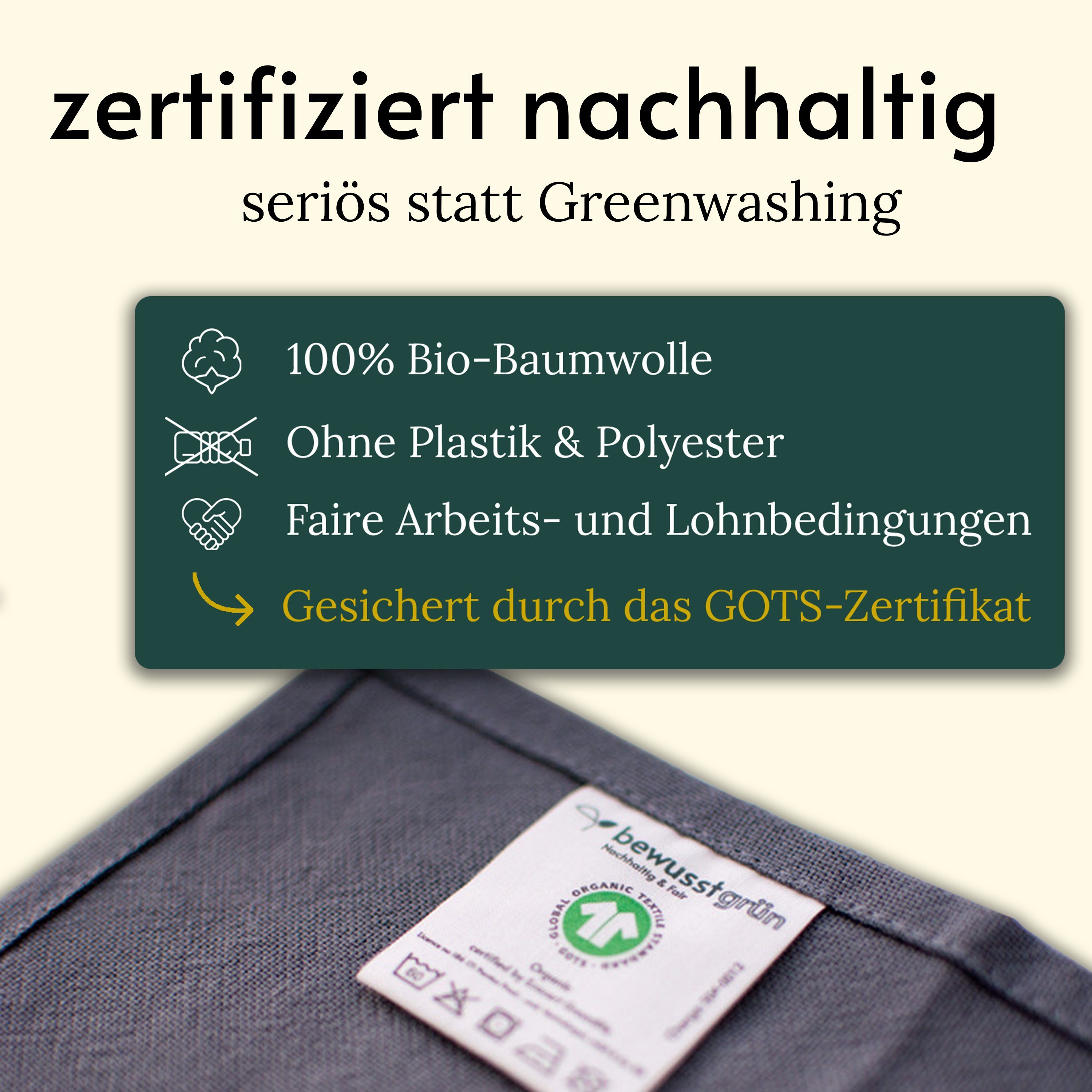 BewusstGrün Stoffserviette 12 Nachhaltige & Faire Stoffservietten, (45 x 45 cm, 12 St., Set Servietten Stoff aus 100% Bio-Baumwolle), Aufwertung des gemeinsamen Esstisches für Anlässe und Alltag
