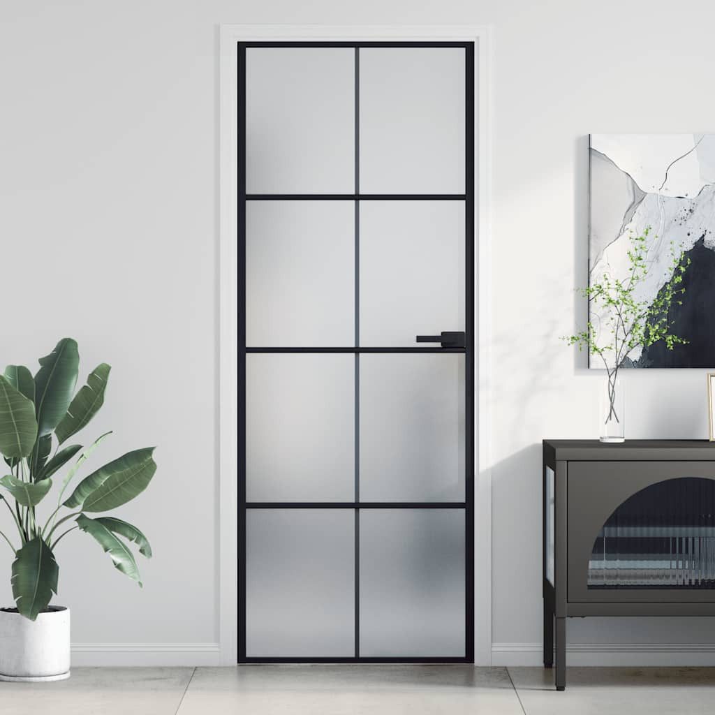 vidaXL Haustür Innentür Schlank Schwarz 76x201,5 cm Hartglas und Aluminium (1-St)