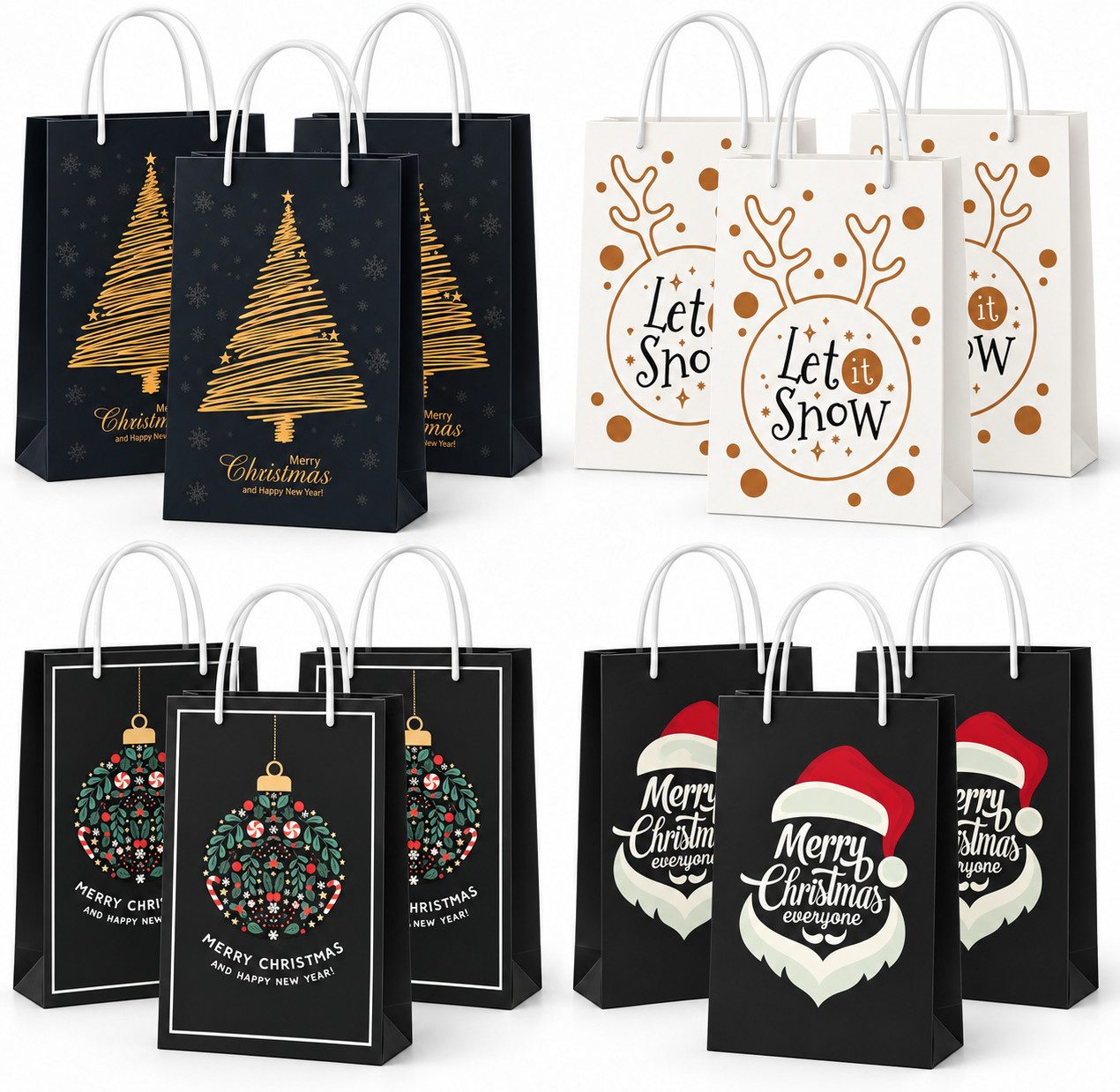 happymas Aufbewahrungsbox 12 XXL-Weihnachtsgeschenktüten mit festlichen Motiven (12er Set, 12 St., 12-teilig), besonders reißfest