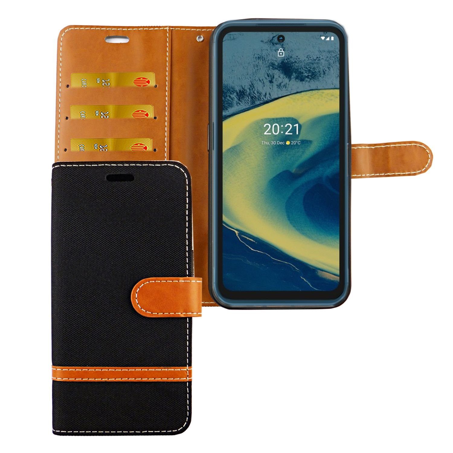König Design Handyhülle Nokia XR20, Schutzhülle für Nokia XR20 Tasche Handy Hülle Schutz-Cover Flip-Case mit Kartenfach Jeasn Schwarz