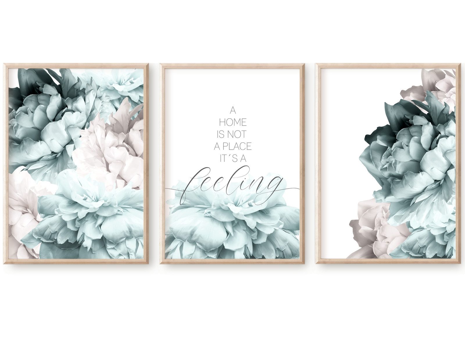 homestyle-accessoires Poster Bilderset Bilderwand Bilder HOME IS A FEELING TÜRKIS 3er SET, - OHNE BILDERRAHMEN - Sorgfältige & sichere Verpackung