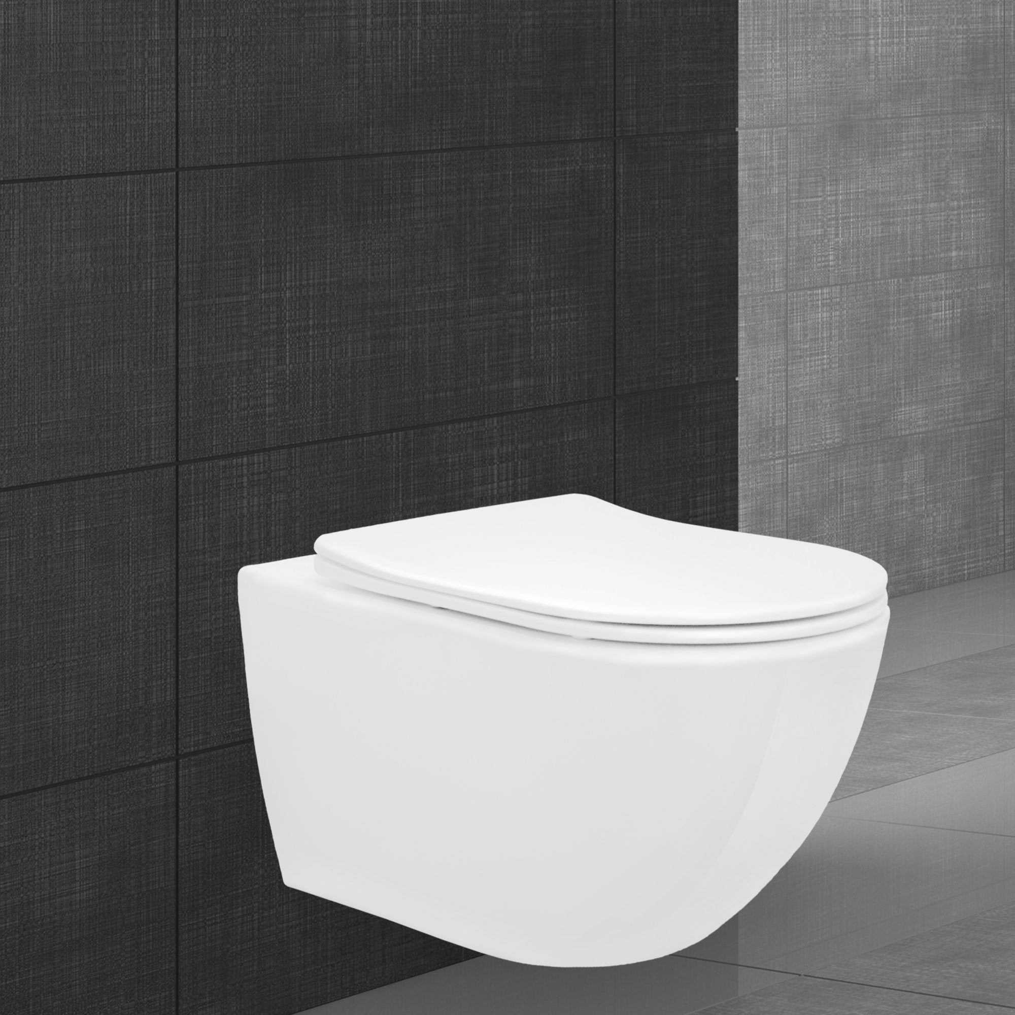 ECD Germany WC-Sitz Spülrandloses Hänge WC Design Toilette Sanitärkeramik,  weiß mit WC-Sitz abnehmbar Duroplast Softclose Absenkautomatik