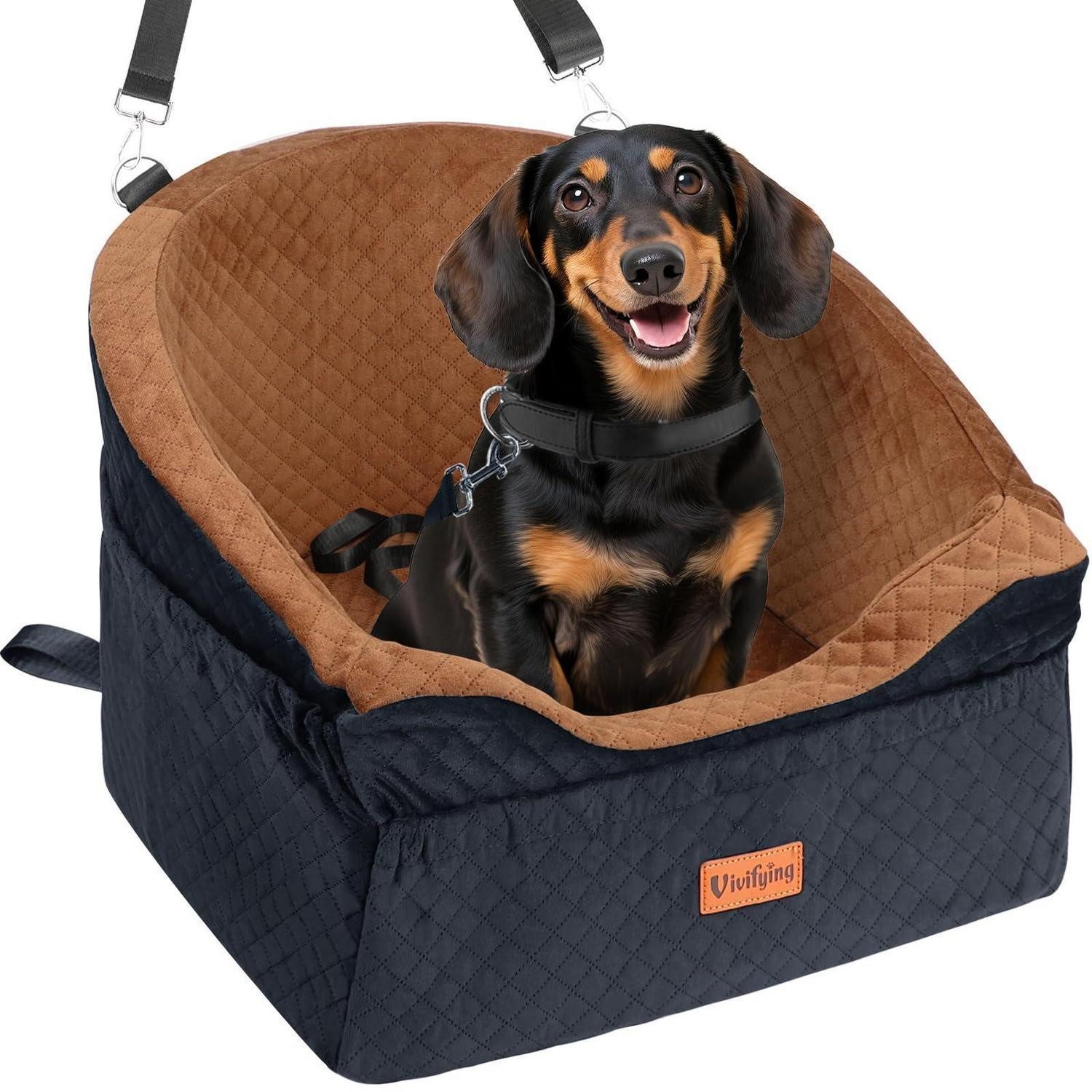 LuxusKollektion Hunde-Autositz Hundeautositz Sitzerhöhung Reisebett Sicherheitsgurt Braun Brwon