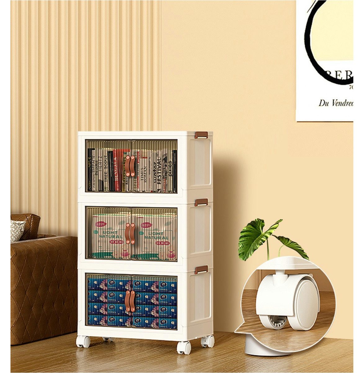 Simloveve Aufbewahrungsbox Stapelbare Aufbewahrungsbox mit Deckel,Schrank Organizer,Spielzeugbox (2 Türen tragbarer transparenter Aufbewahrungsordner), Aufbewahrung mit Rollen und Griffe für Küche Wohnzimmer Schlafzimmer