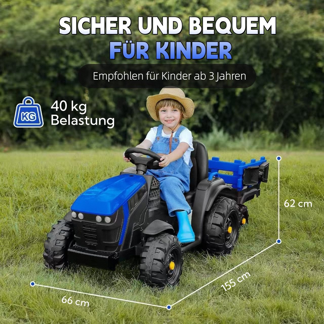 Dripex Elektro-Kindertraktor 24V 9AH Elektro Traktor mit Anhänger 400W Motor für Kinder, Kinderauto