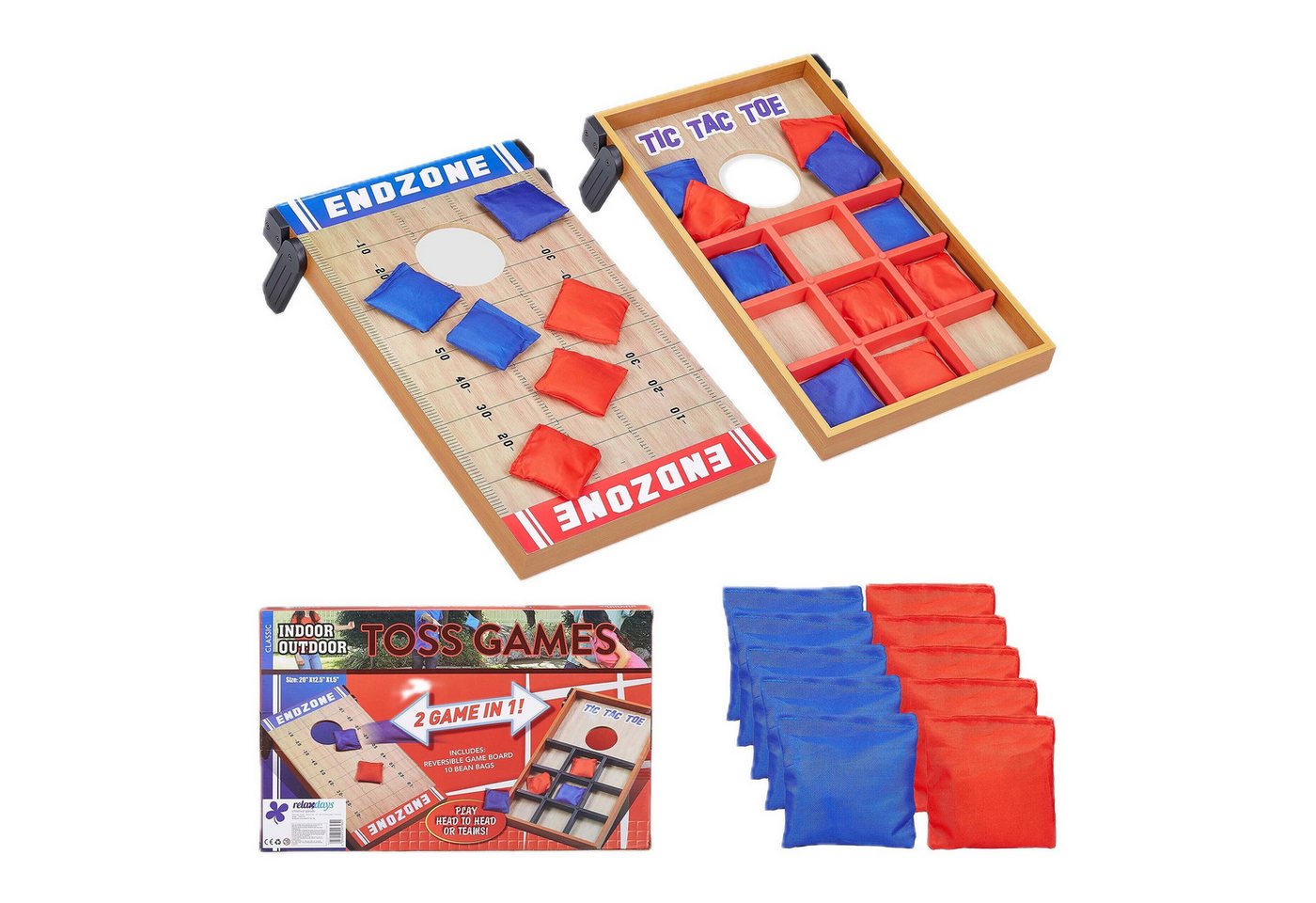 relaxdays Spielesammlung 2 in 1 Wurfspiel Cornhole & Tic Tac Toe, 2 in 1 Wurfspiel Cornhole & Tic Tac Toe