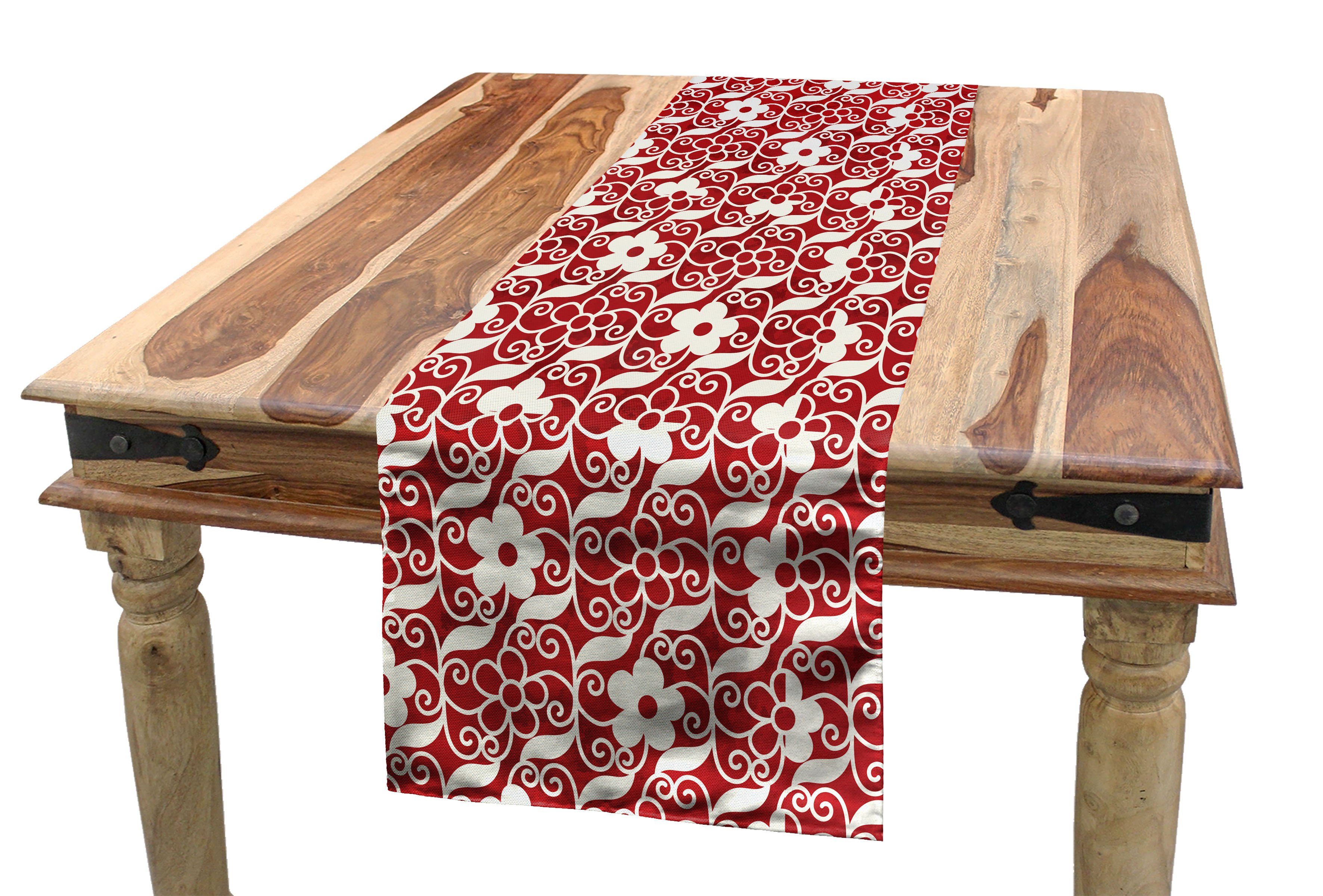 Abakuhaus Tischläufer Esszimmer Küche Rechteckiger Dekorativer Tischläufer, Chinesisch Gewundene Rebe Blatt Blume