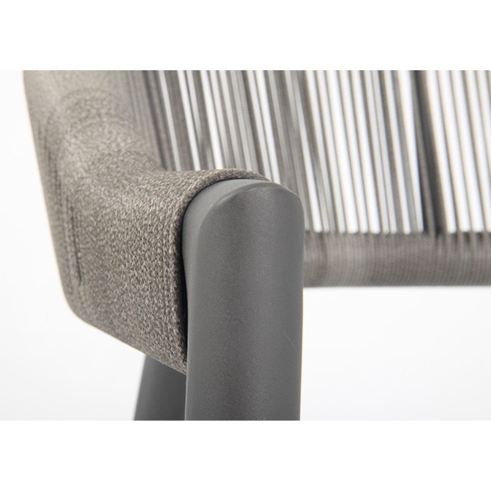 acamp Gartenstuhl Gartensessel 4er Set Brooklyn moderner Stapelsessel für Terrasse (stapelbares Sitzmöbel Set mit 4 Sesseln leicht und platzsparend), Outdoorstuhl Aluminium Rope Bespannung pulverbeschichtet grau