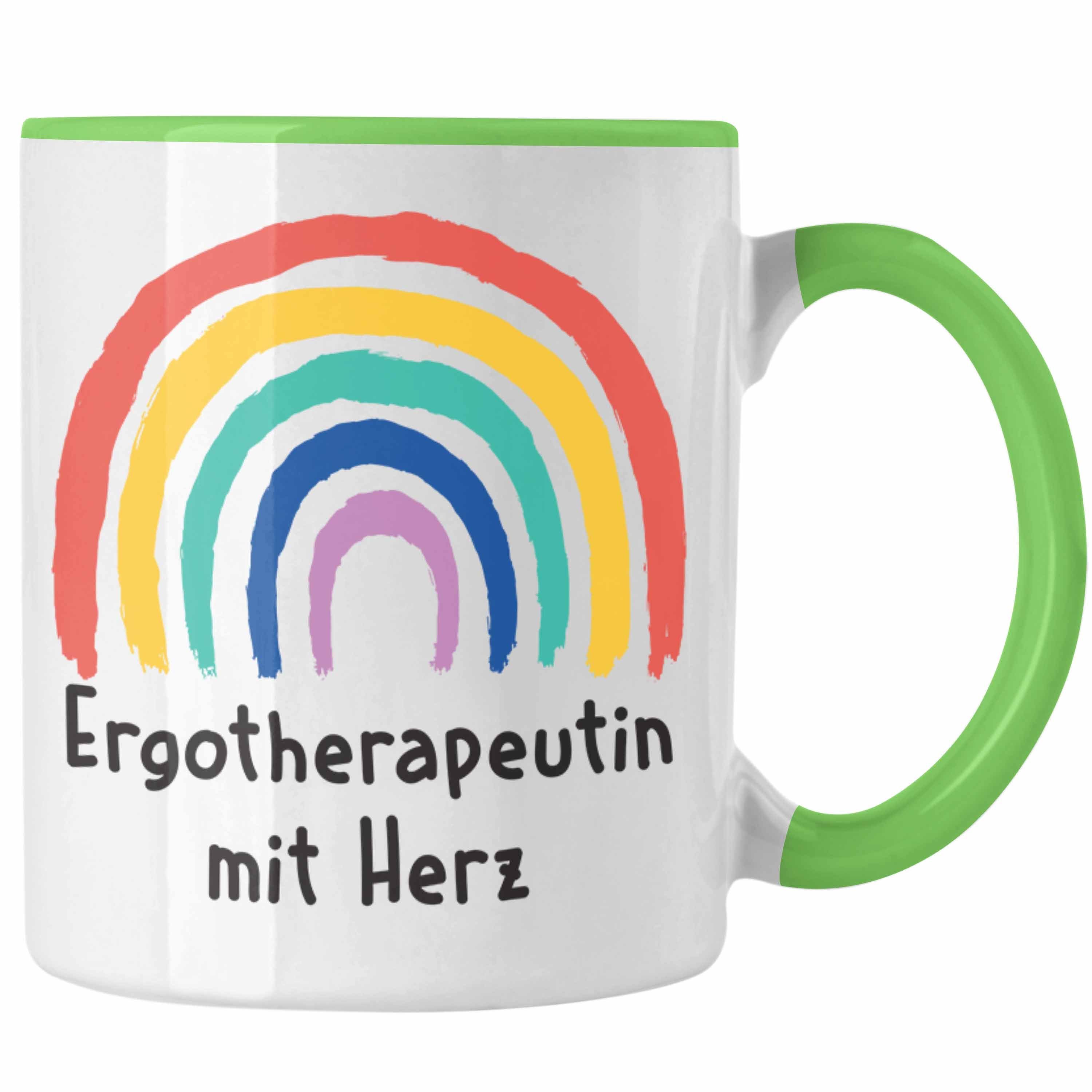 Trendation Tasse Trendation - Ergotherapeutin Tasse Zubehör Geschenk Spruch Grün mit Herz Dankeschön mit Kaffeetasse