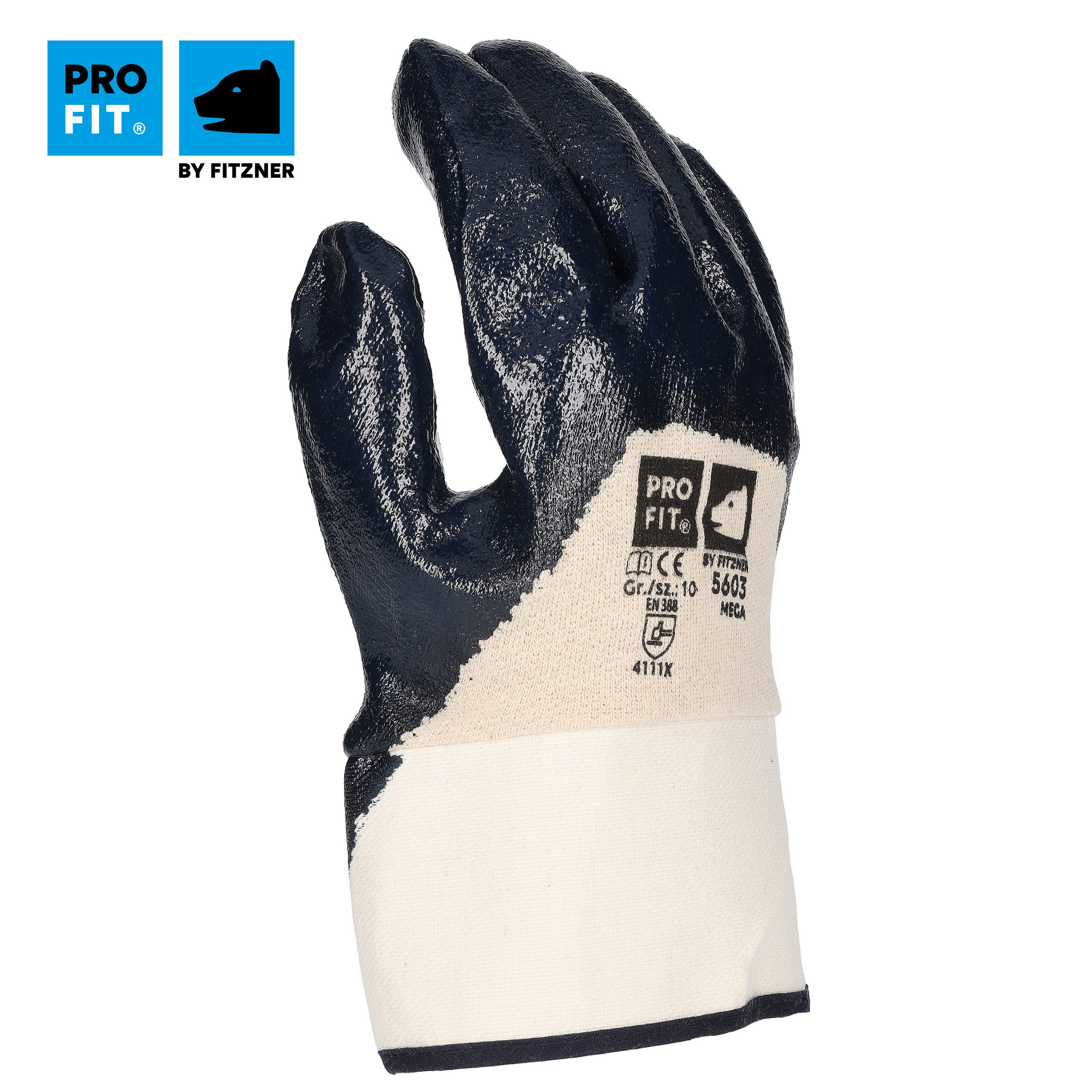 PRO FIT Nitril-Handschuhe,robuste Arbeitshandschuhe, Schutzhandschuh mit ¾ Nitril-Beschichtung (12, Paar) Wasserdichte Handinnenfläche, flüssigkeitsabweisend