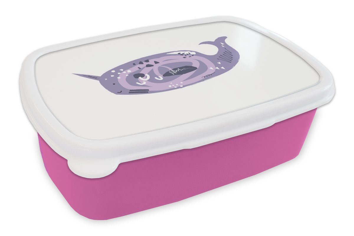 MuchoWow Lunchbox Fische - Tiere - Lila - Aquarell, Kunststoff, (2-tlg), Brotbox für Erwachsene, Brotdose Kinder, Snackbox, Mädchen, Kunststoff rosa