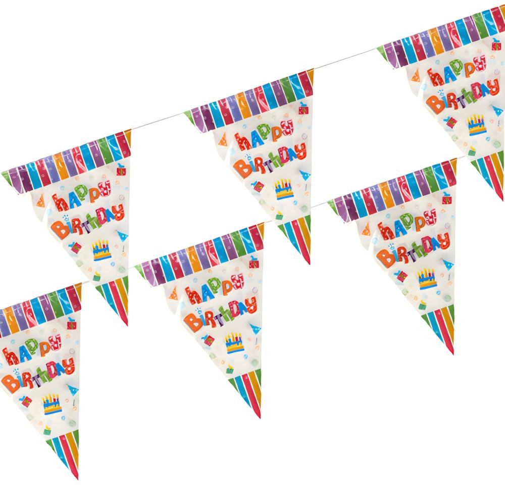 PAPSTAR Girlande Wimpelkette, Folie 4 m Happy Birthday wetterfest 10 Stk