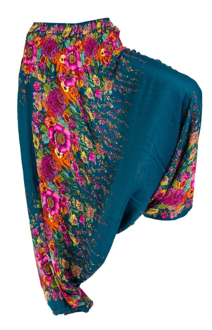 PANASIAM Haremshose Aladinhose mit Blumenmuster aus 100% natürlicher Viskose Haremshose lockere Loungewear weite Pumphose Freizeithose für Alltag Meditation