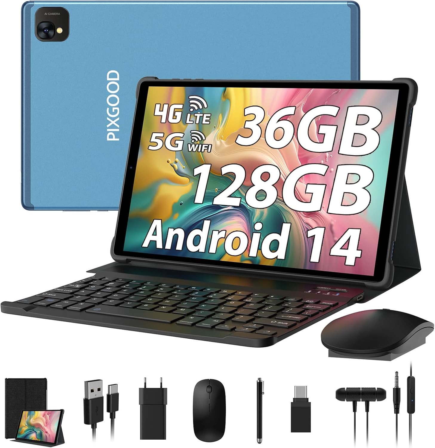 Zevelora mit 4G LTE Octa-Core 12 GB RAM 128GB Tablet (10", 128 GB, Android 14, 4G LTE, 5G WLAN Dual SIM Full HD 1TB Speicher Tastatur Zubehör)
