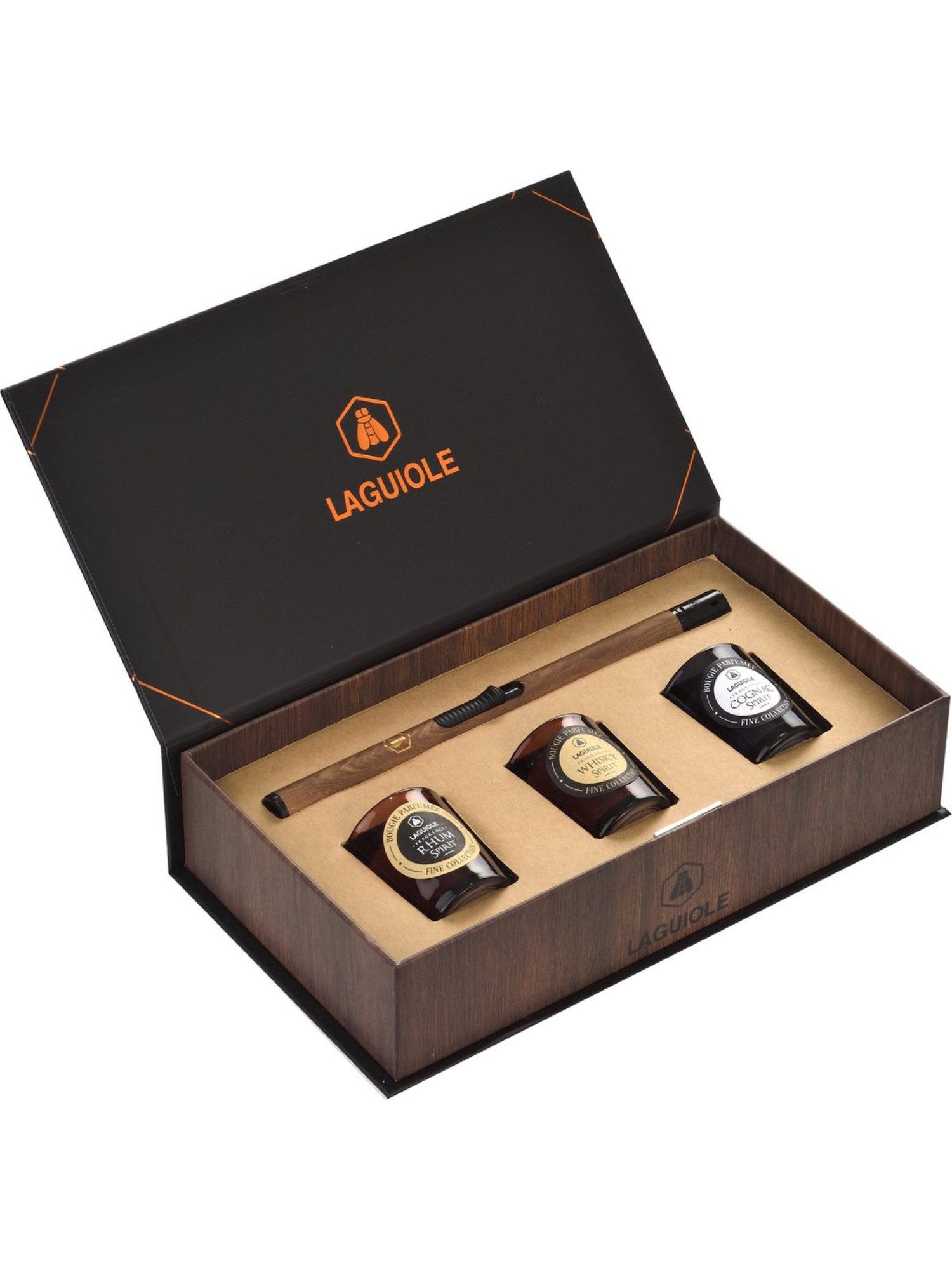 Brise Home Duftkerze Laguiole Duftkerze Set Honig Amber mit Feuerzeug Coffret Apothecary (Kerzenset, 3-tlg., Set bestehend aus Duftkerze und Feuerzeug), Edles Duftkerzen Geschenkset mit Honig Amber Duft und Feuerzeug