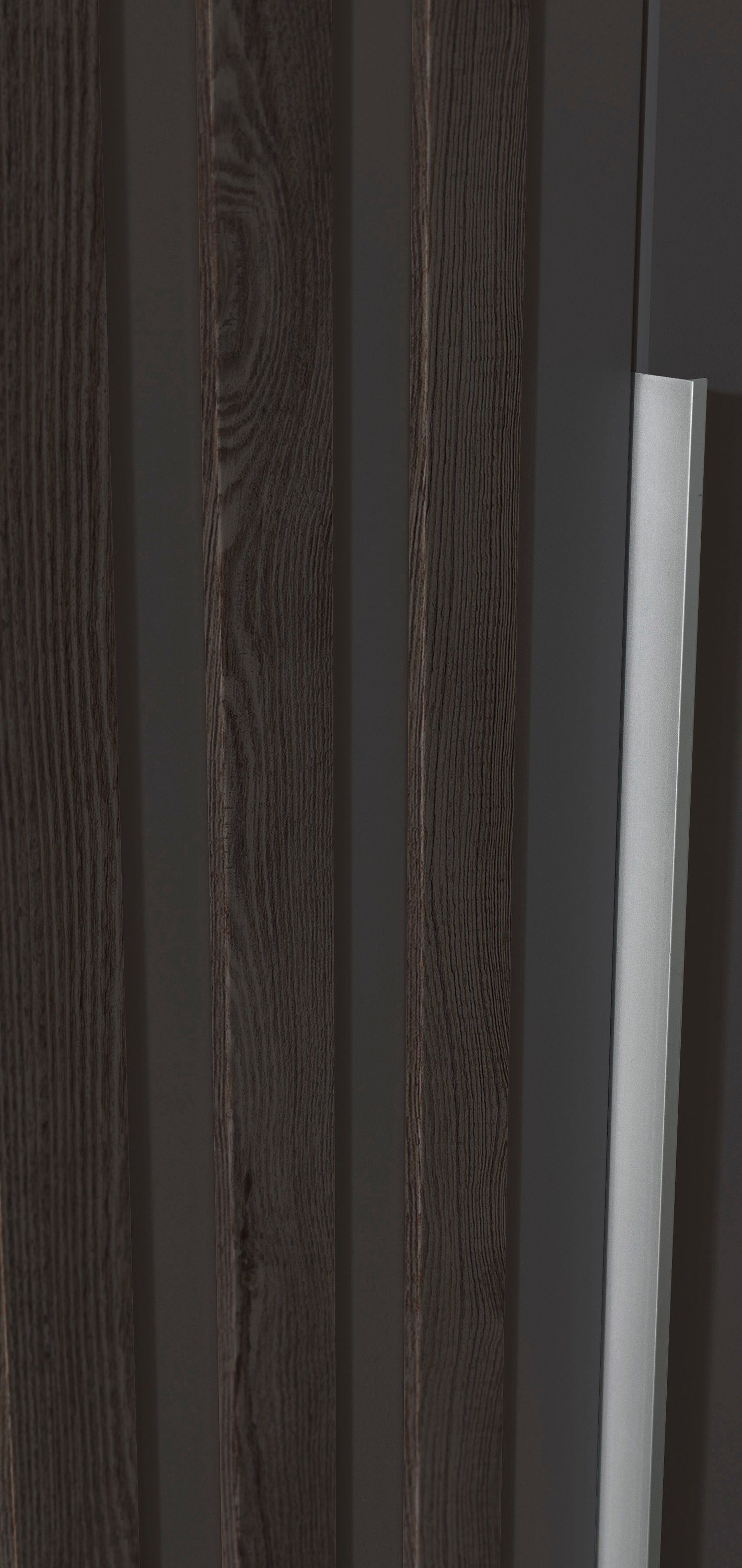 Lamellenabsetzung Lamella rauch mit Oak Drehtürenschrank graumetallic/Black eleganter
