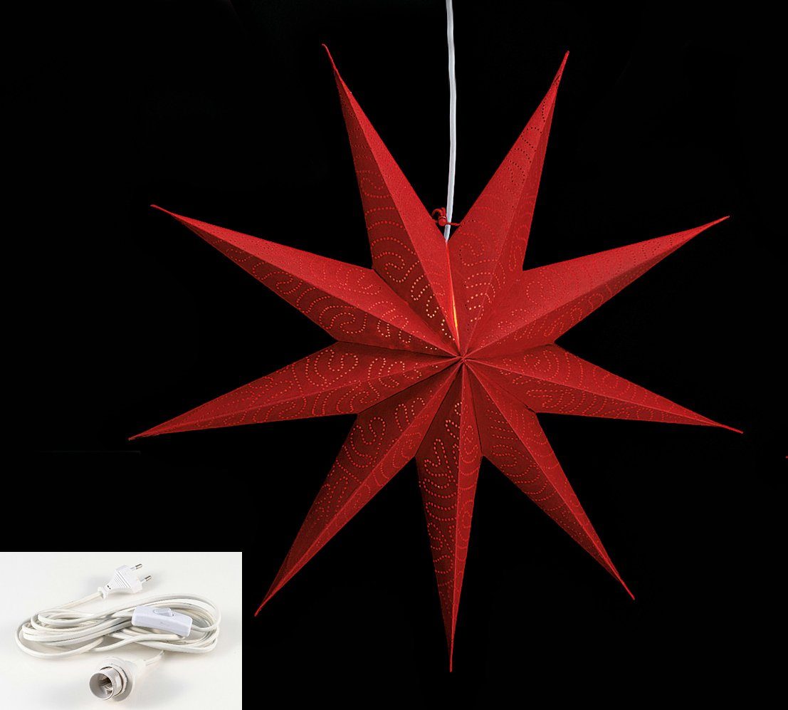 Zacken Leuchtstern Papiertstern inkl 60cm Papiersterne, 9 Weihnachtsstern Levandeo® rot