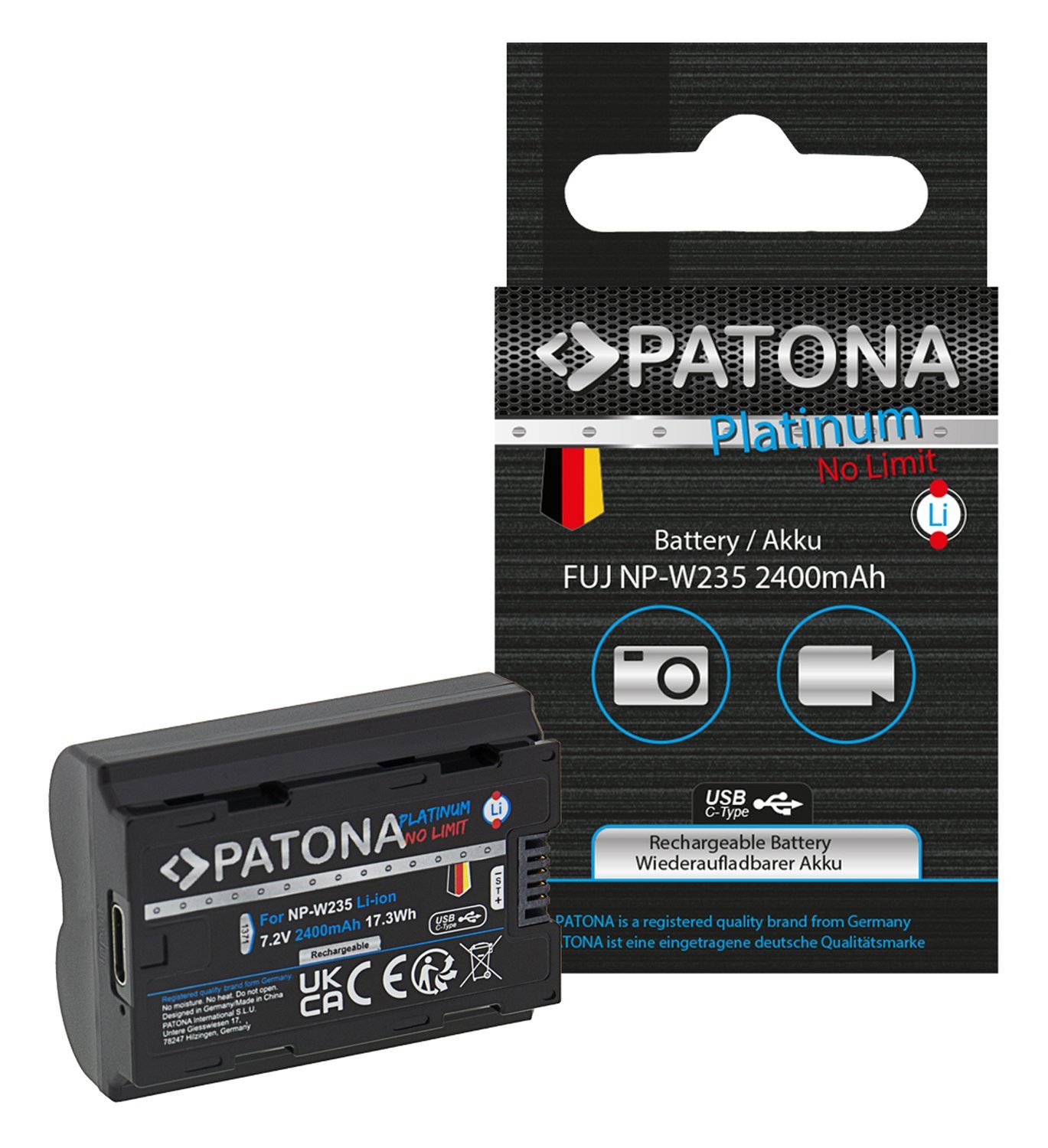 mit kompatibel Kamera-Akku für (Akku die 1x XT4 NP-W235 Patona Fujifilm 1371 X-T4 Eingang USB-C /