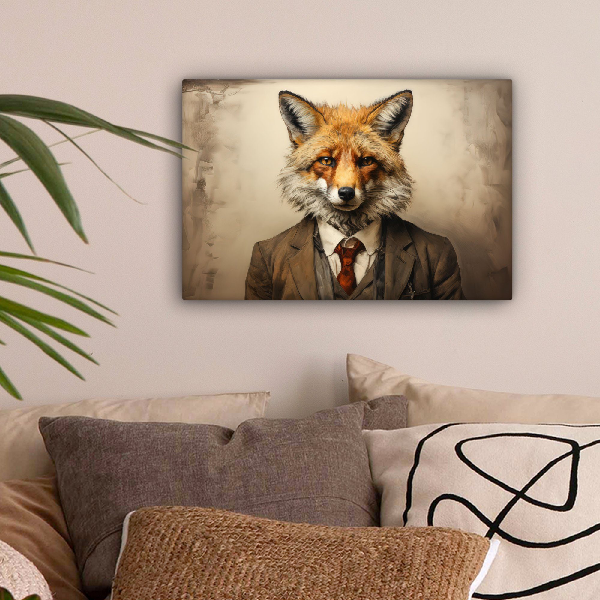 OneMillionCanvasses® Leinwandbild Vintage - Fuchs - Anzug - Tiere - Licht, günstig online kaufen
