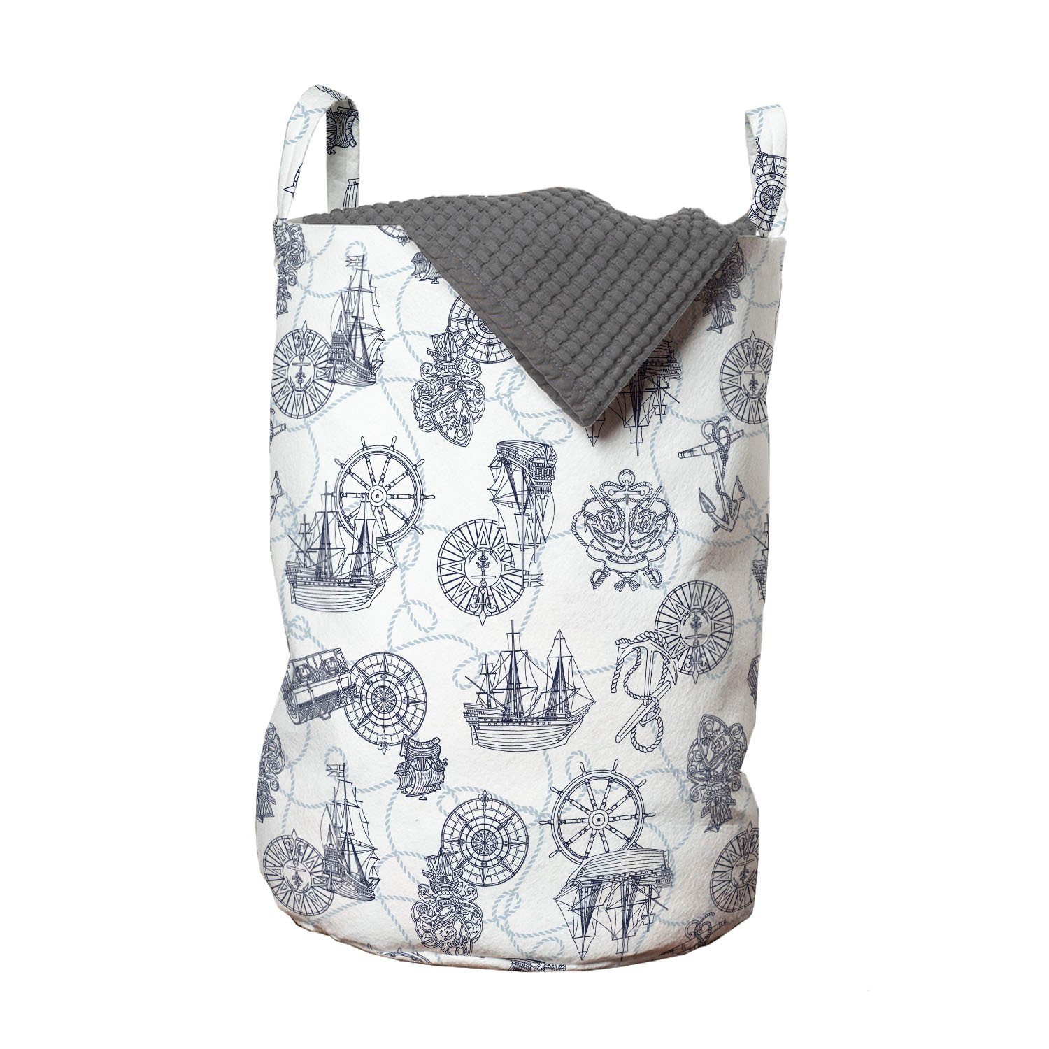 Abakuhaus Wäschesäckchen Wäschekorb mit Griffen Kordelzugverschluss für Waschsalons, Kompass Segelboot-Muster