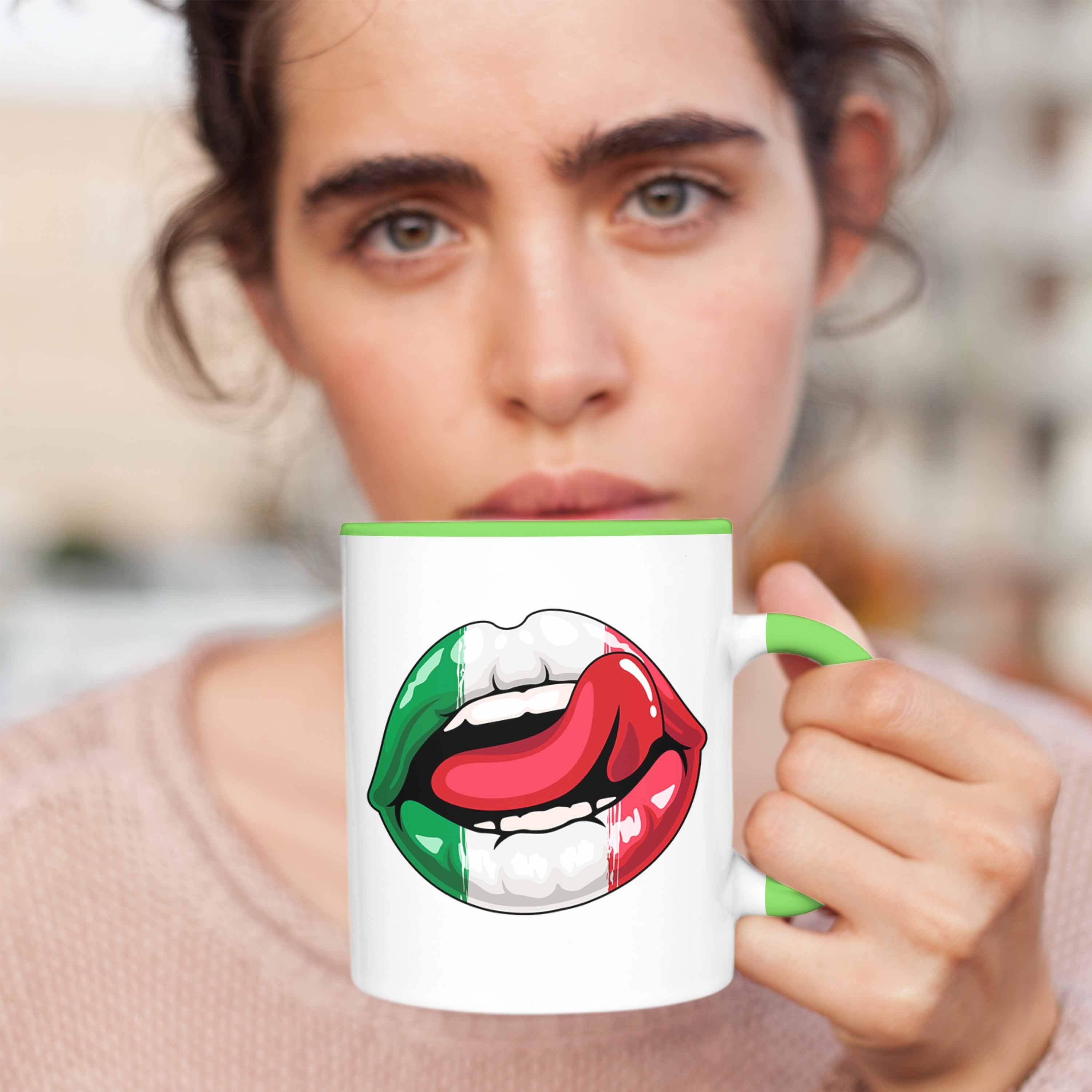 Trendation Tasse Italien Tasse Italiener Sprüche Lippen Grün Geschenk Geschenkidee