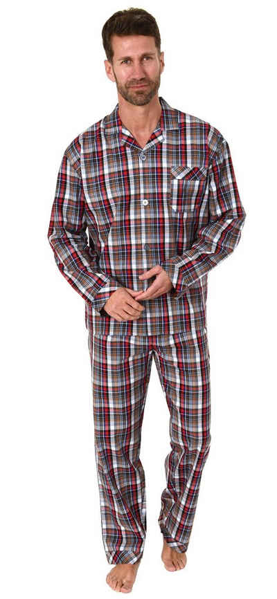 Trend by Normann Pyjama Herren Pyjama langarm Schlafanzug gewebt zum Knöpfen im Karo Design