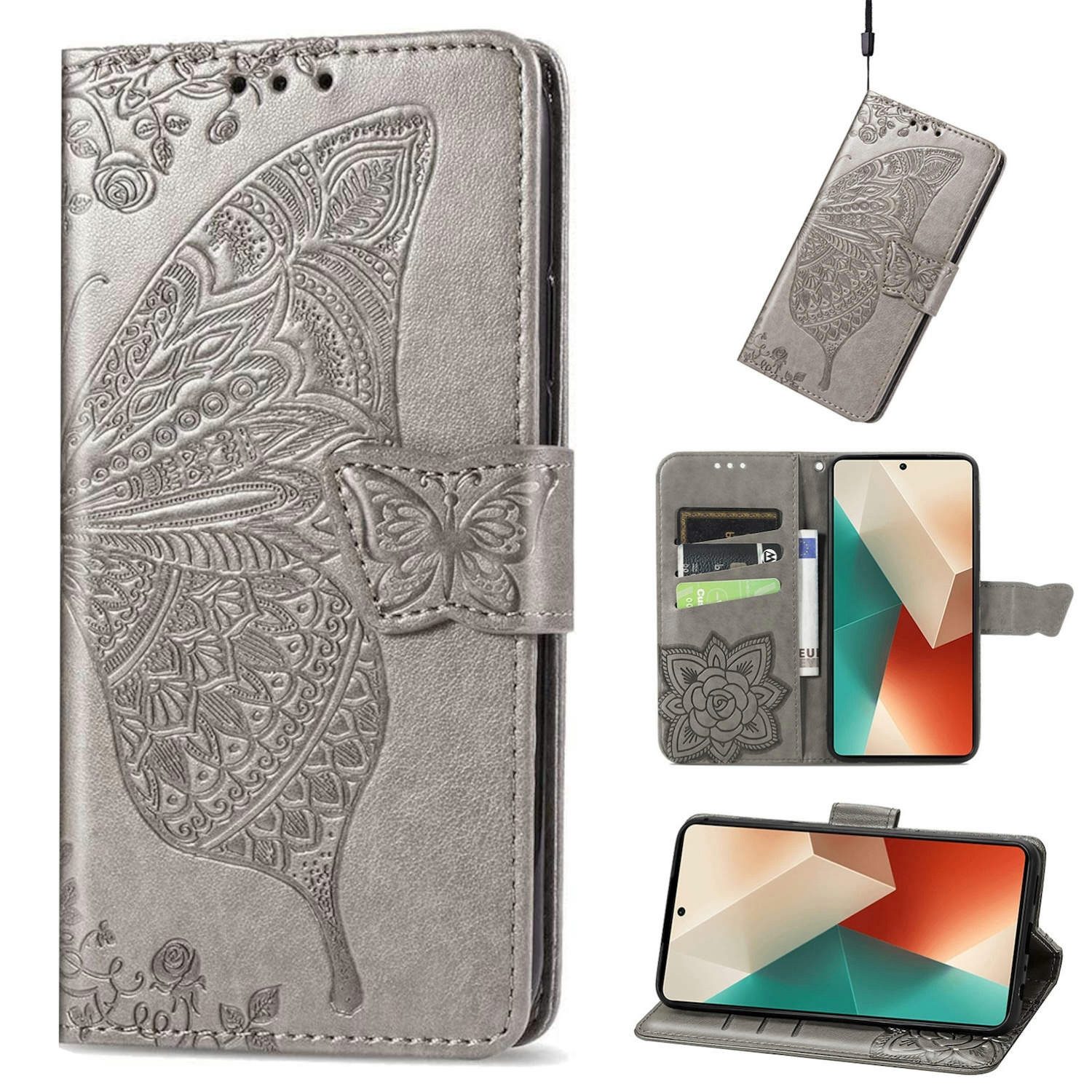 Wigento Handyhülle Für Xiaomi Poco M6 Pro 4G / Redmi Note 13 Pro 4G Schmetterling Tasche