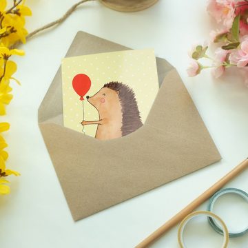 Mr. & Mrs. Panda Grußkarte Igel Luftballon - Gelb Pastell - Geschenk, lustige Sprüche, Geburtsta, Einzigartige Motive