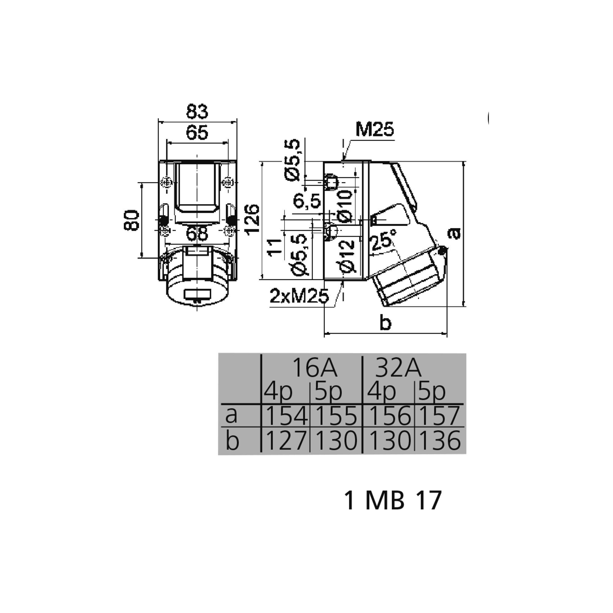 Bals Steckdose Bals Elektrotech. Kombi-Wandsteckdose GT 16A 5p 400V 6h IP44 1010